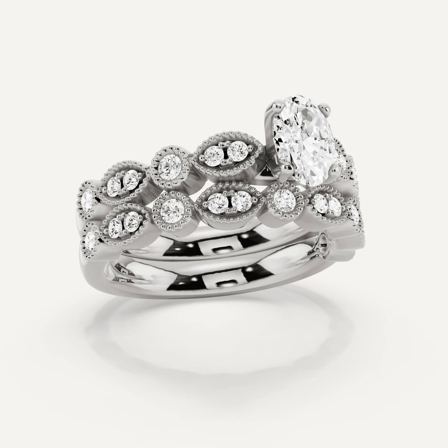 7/8 ctw Oval Diamond Marquise Shape Side Stone Bridal Set - Lotus Diamond