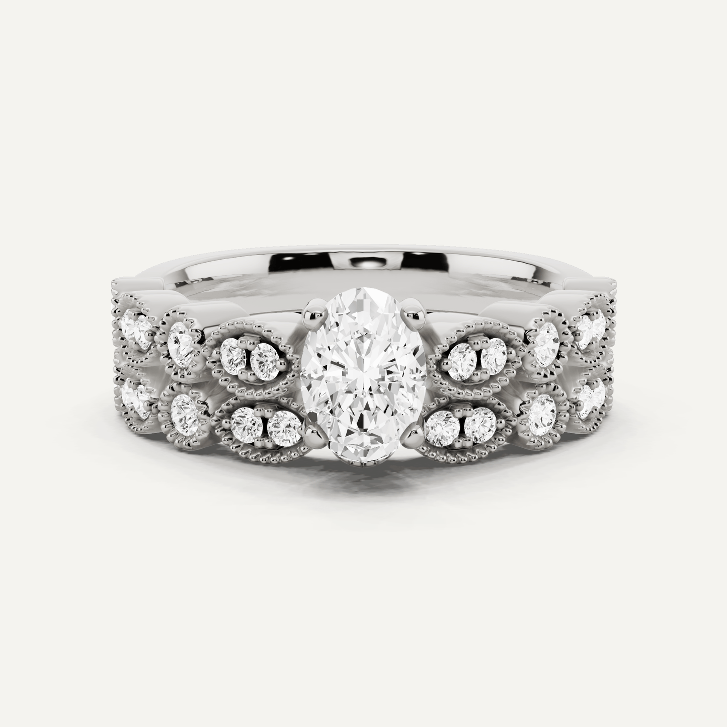 7/8 ctw Oval Diamond Marquise Shape Side Stone Bridal Set - Lotus Diamond