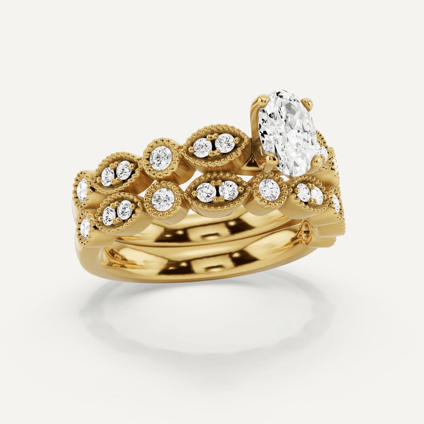 7/8 ctw Oval Diamond Marquise Shape Side Stone Bridal Set - Lotus Diamond