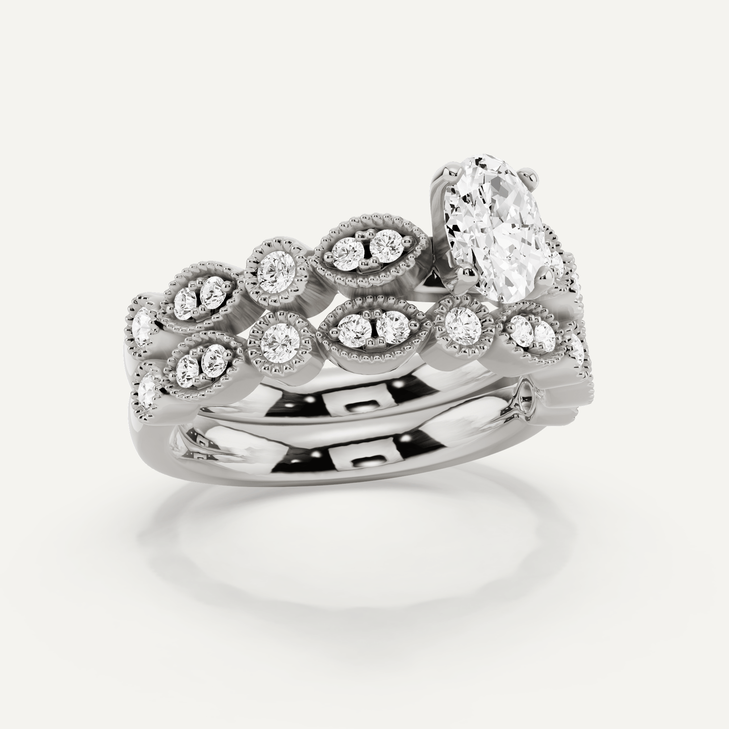 7/8 ctw Oval Diamond Marquise Shape Side Stone Bridal Set - Lotus Diamond