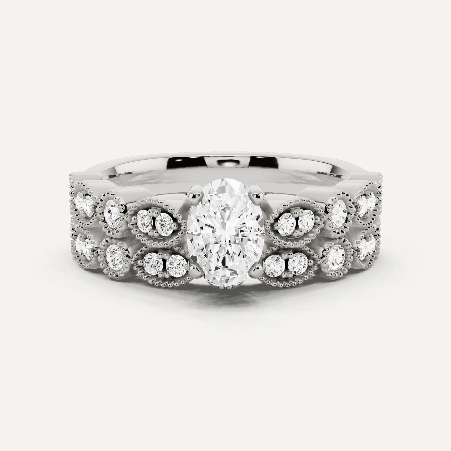 7/8 ctw Oval Diamond Marquise Shape Side Stone Bridal Set - Lotus Diamond