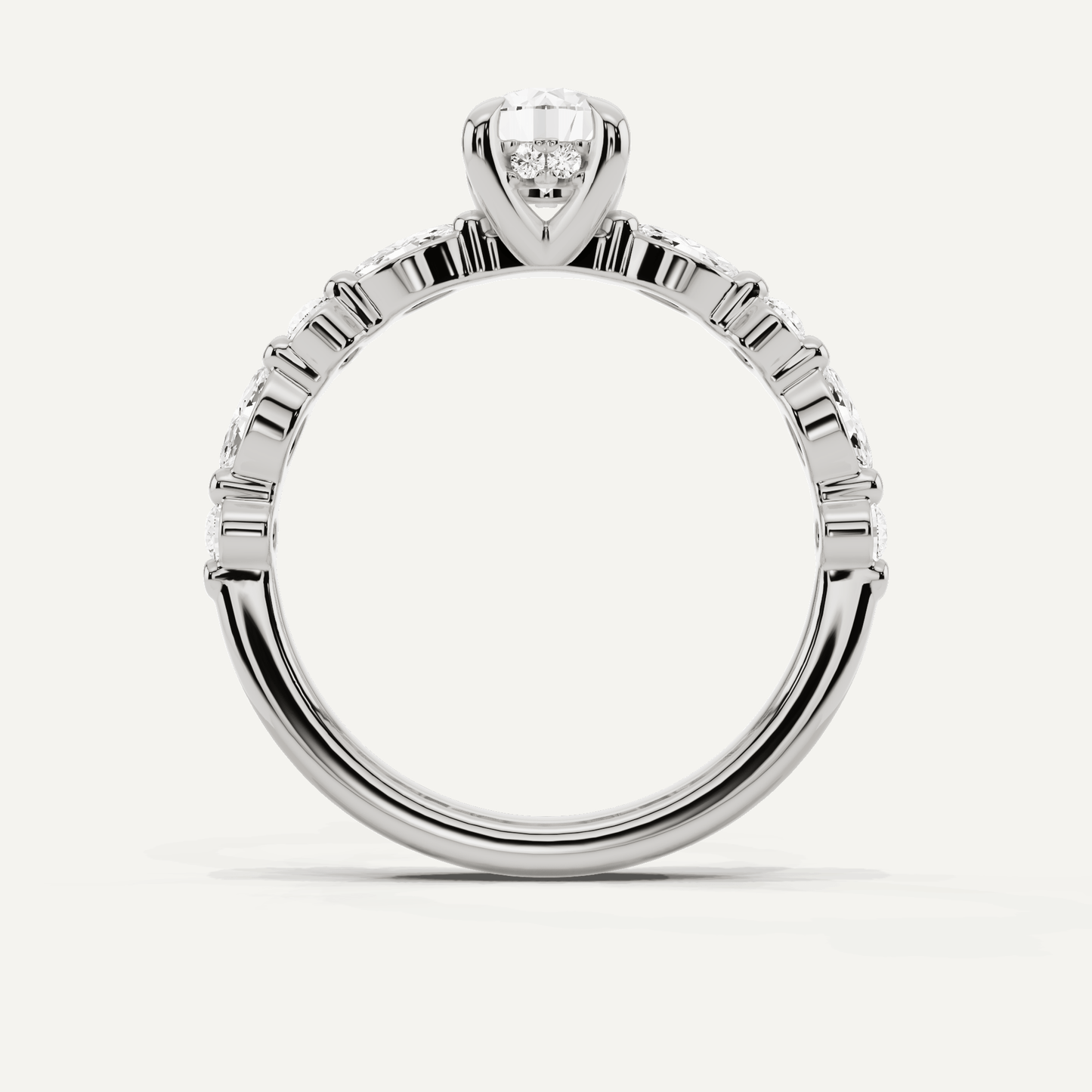 7/8 ctw Round Diamond Hidden Halo Engagement Ring with Floating SIde Stones - Lotus Diamond