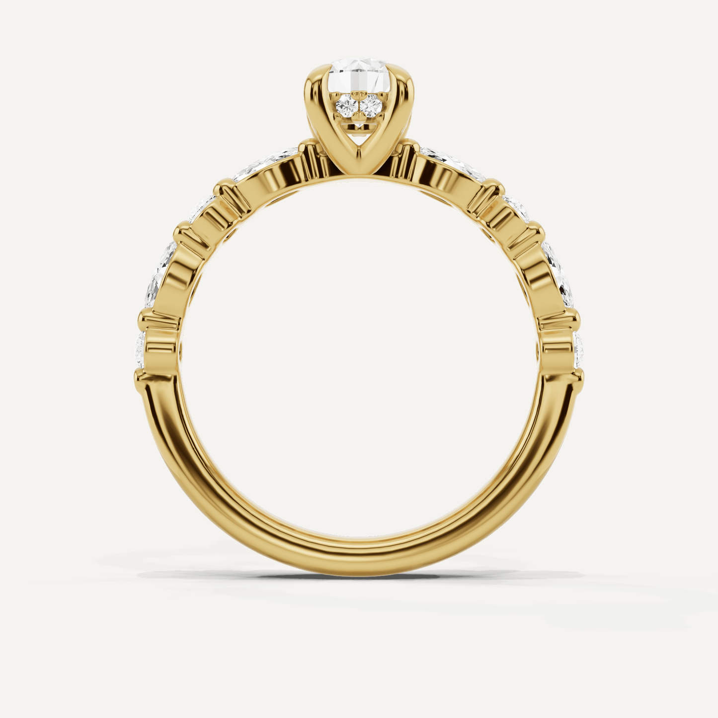 7/8 ctw Round Diamond Hidden Halo Engagement Ring with Floating SIde Stones - Lotus Diamond