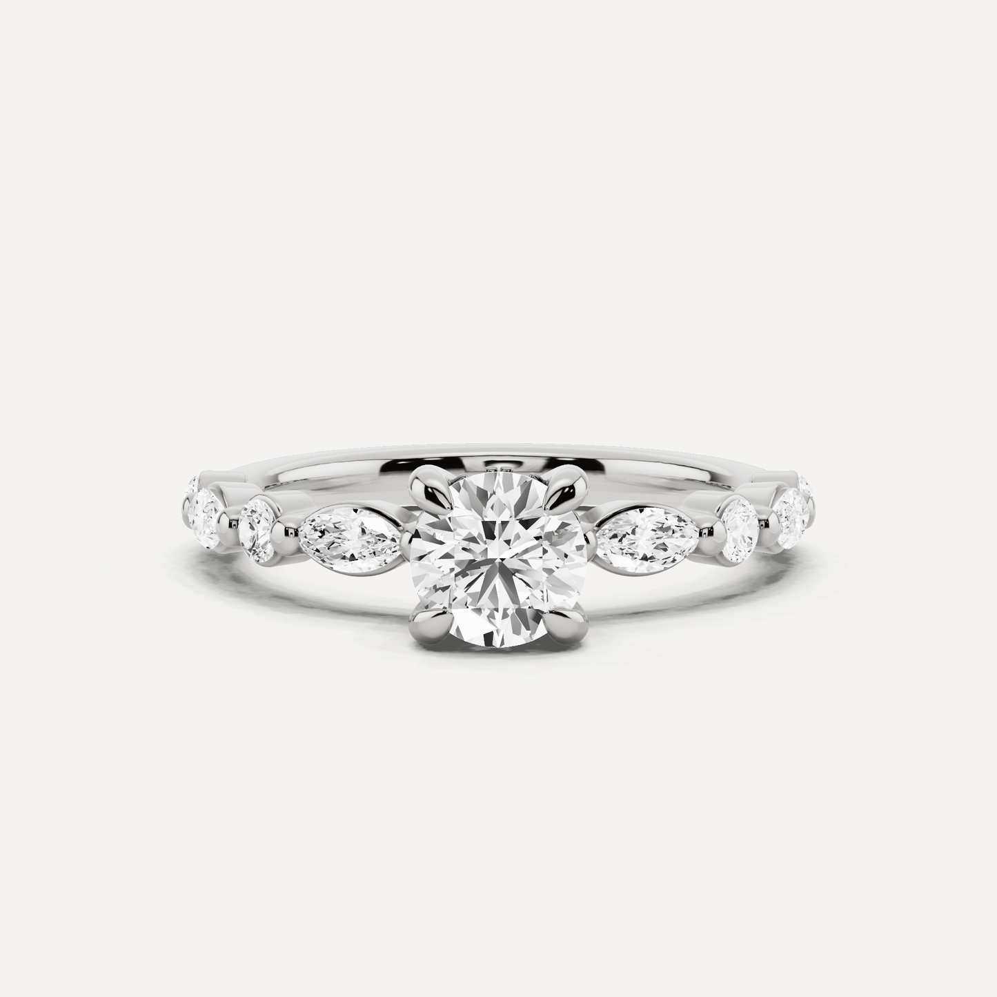 7/8 ctw Round Diamond Hidden Halo Engagement Ring with Floating SIde Stones - Lotus Diamond