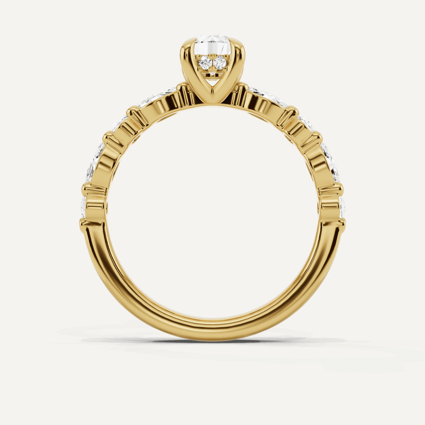 7/8 ctw Round Diamond Hidden Halo Engagement Ring with Floating SIde Stones - Lotus Diamond