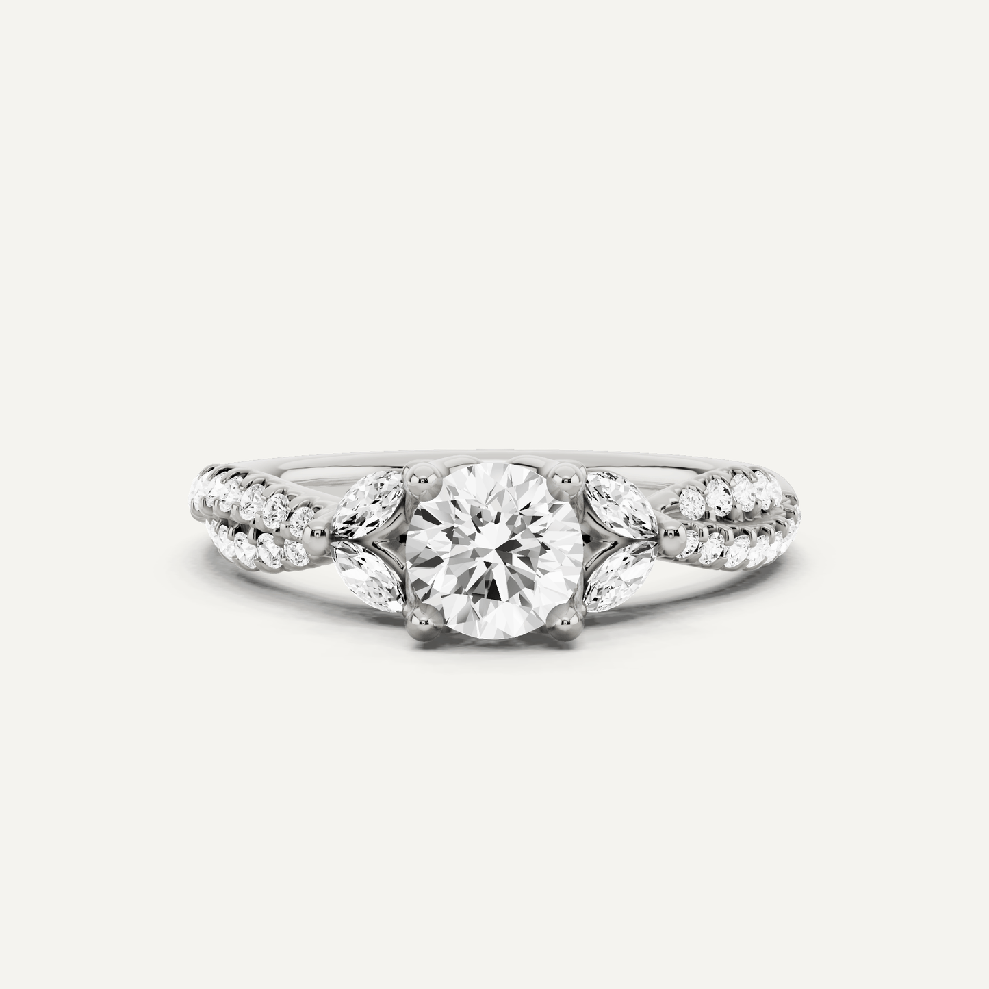 7/8 ctw Round Diamond Side Stone Engagement Ring - Lotus Diamond