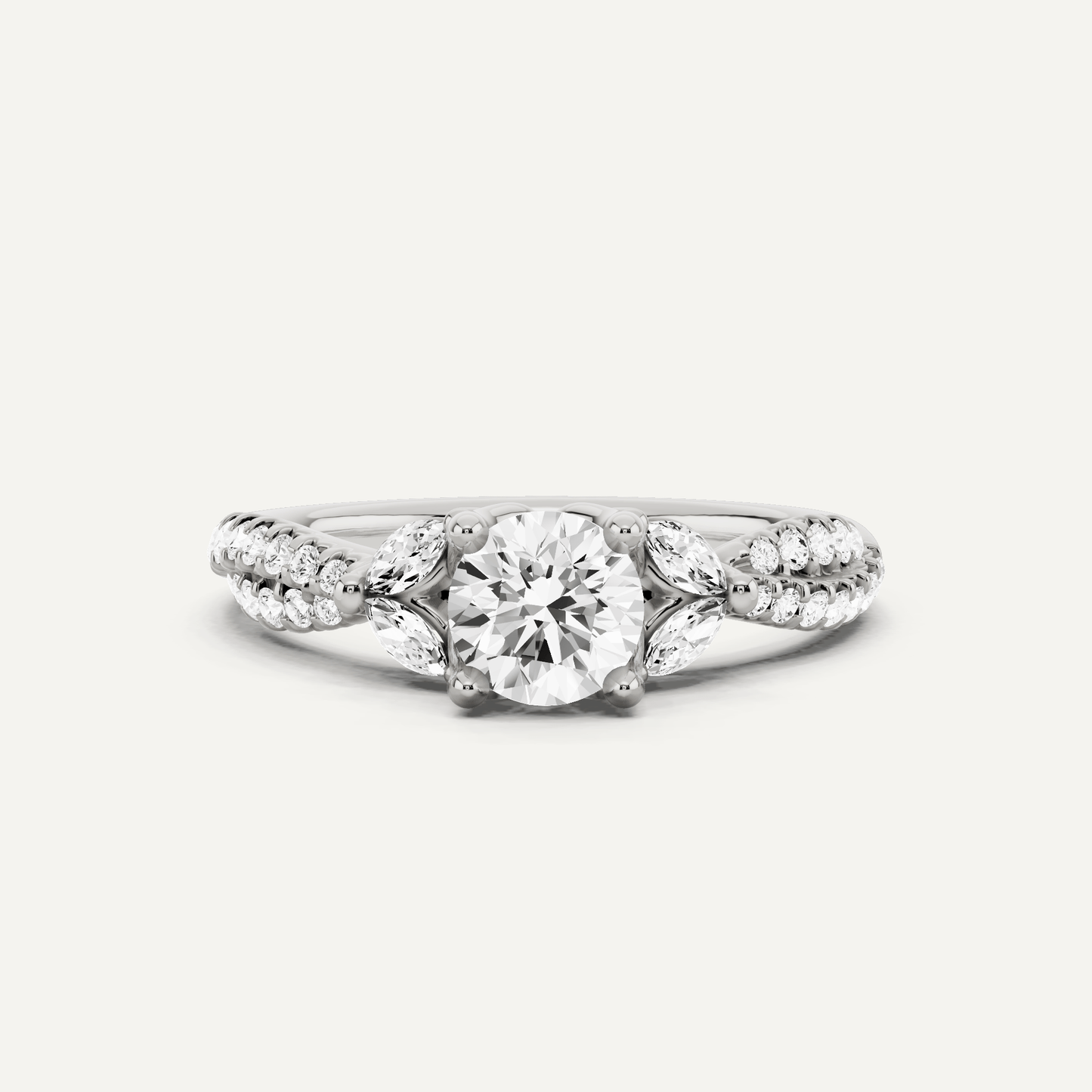 7/8 ctw Round Diamond Side Stone Engagement Ring - Lotus Diamond