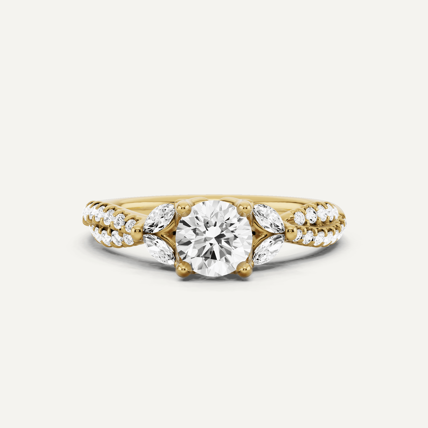 7/8 ctw Round Diamond Side Stone Engagement Ring - Lotus Diamond