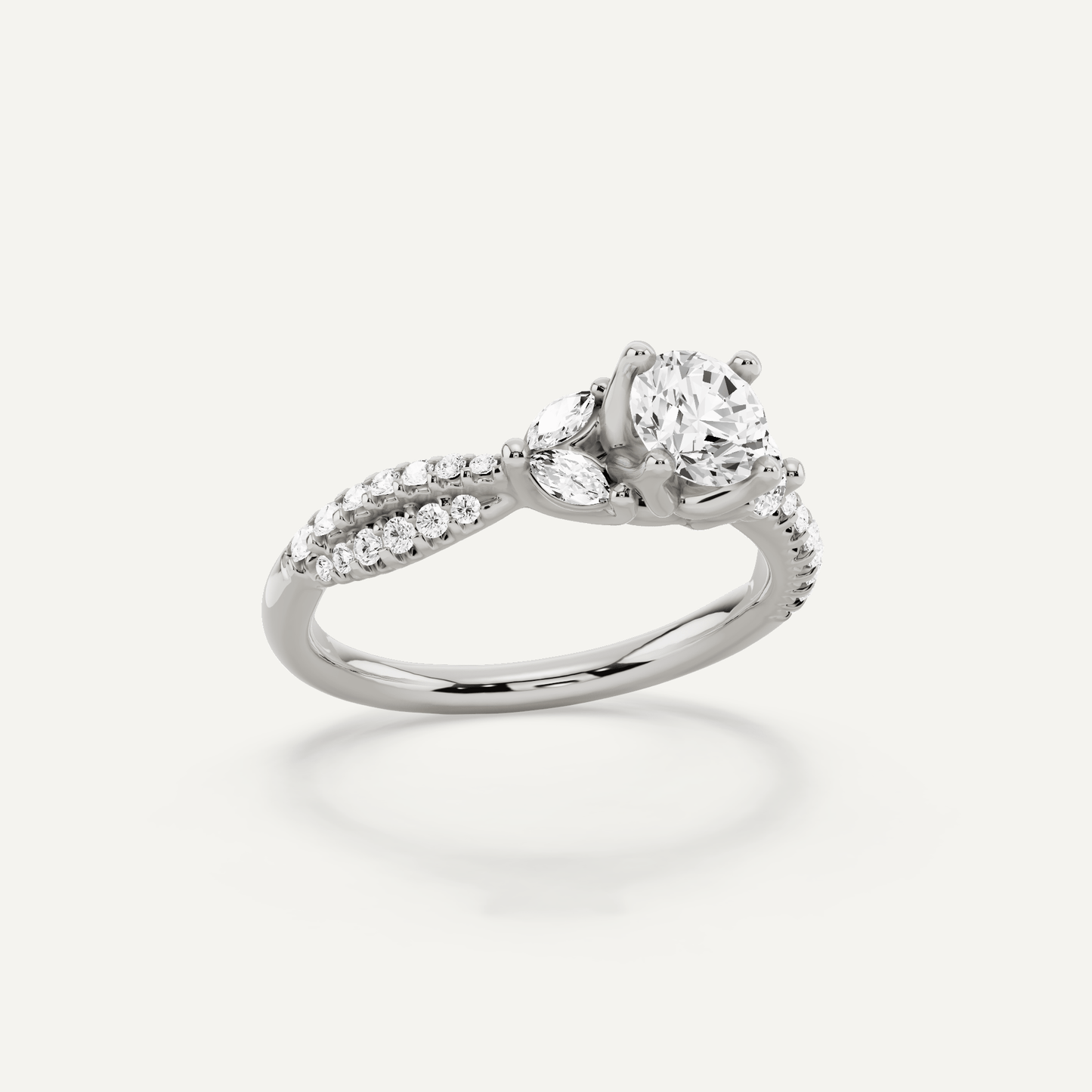 7/8 ctw Round Diamond Side Stone Engagement Ring - Lotus Diamond