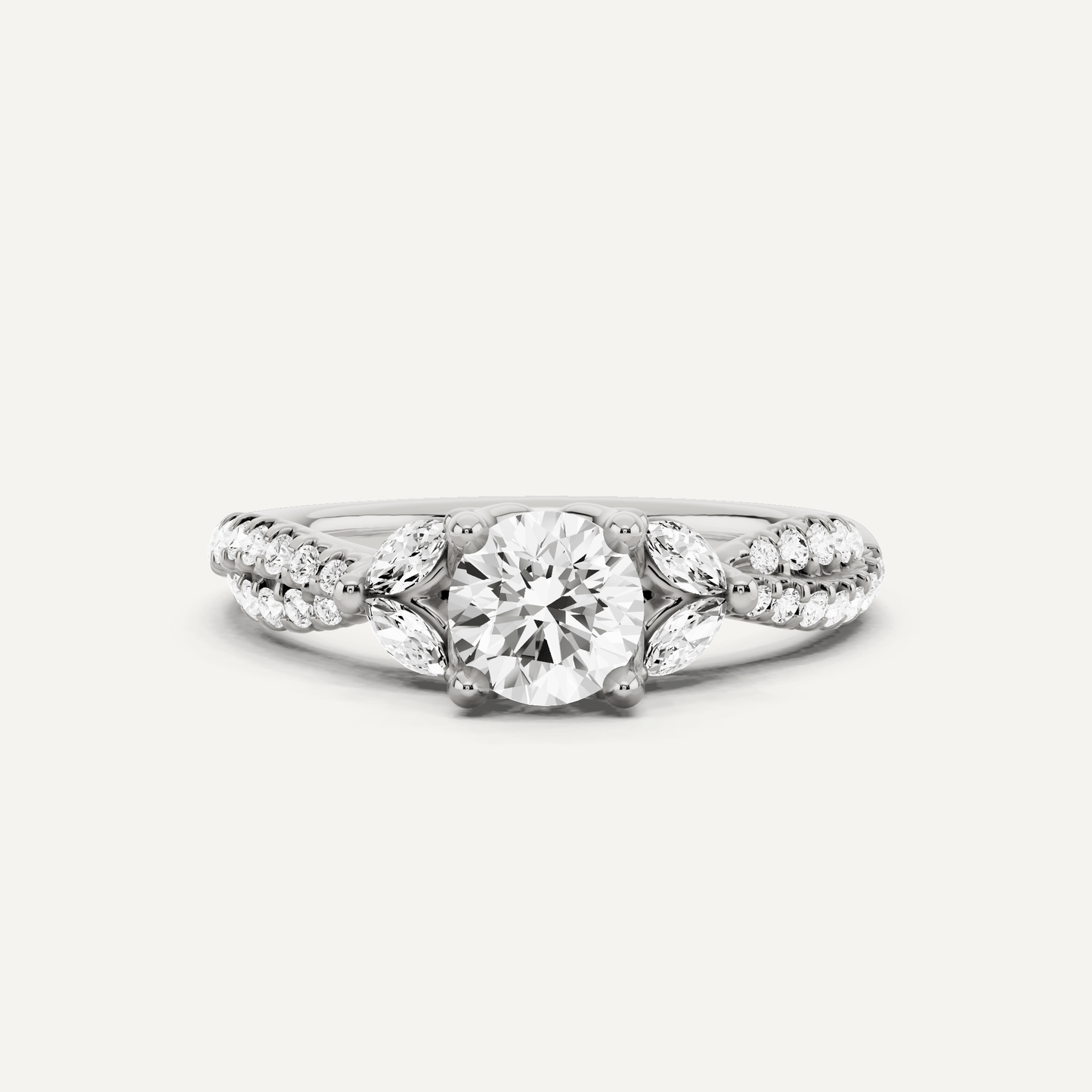 7/8 ctw Round Diamond Side Stone Engagement Ring - Lotus Diamond
