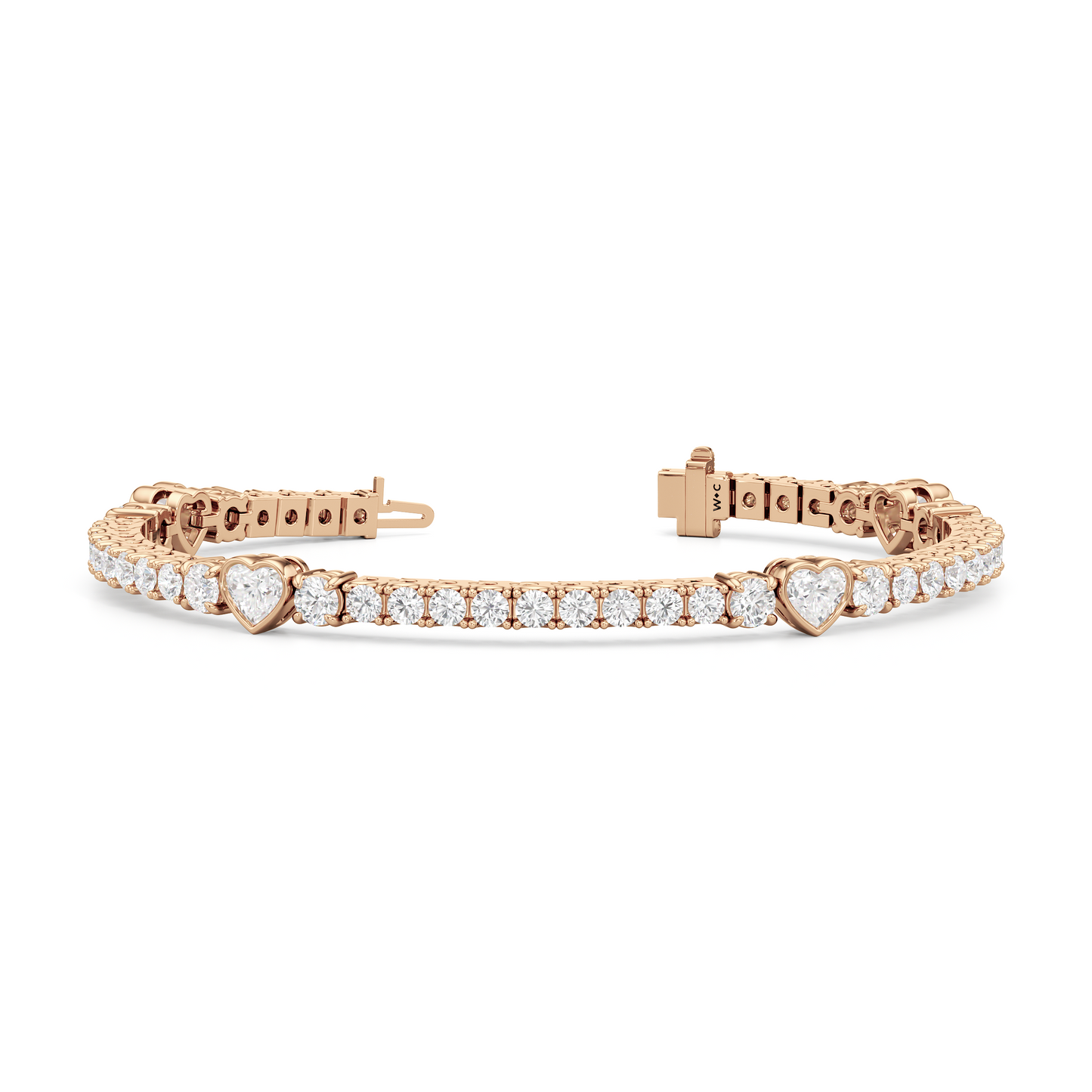 Bezeled Heart Station with Round Diamonds Tennis Bracelet