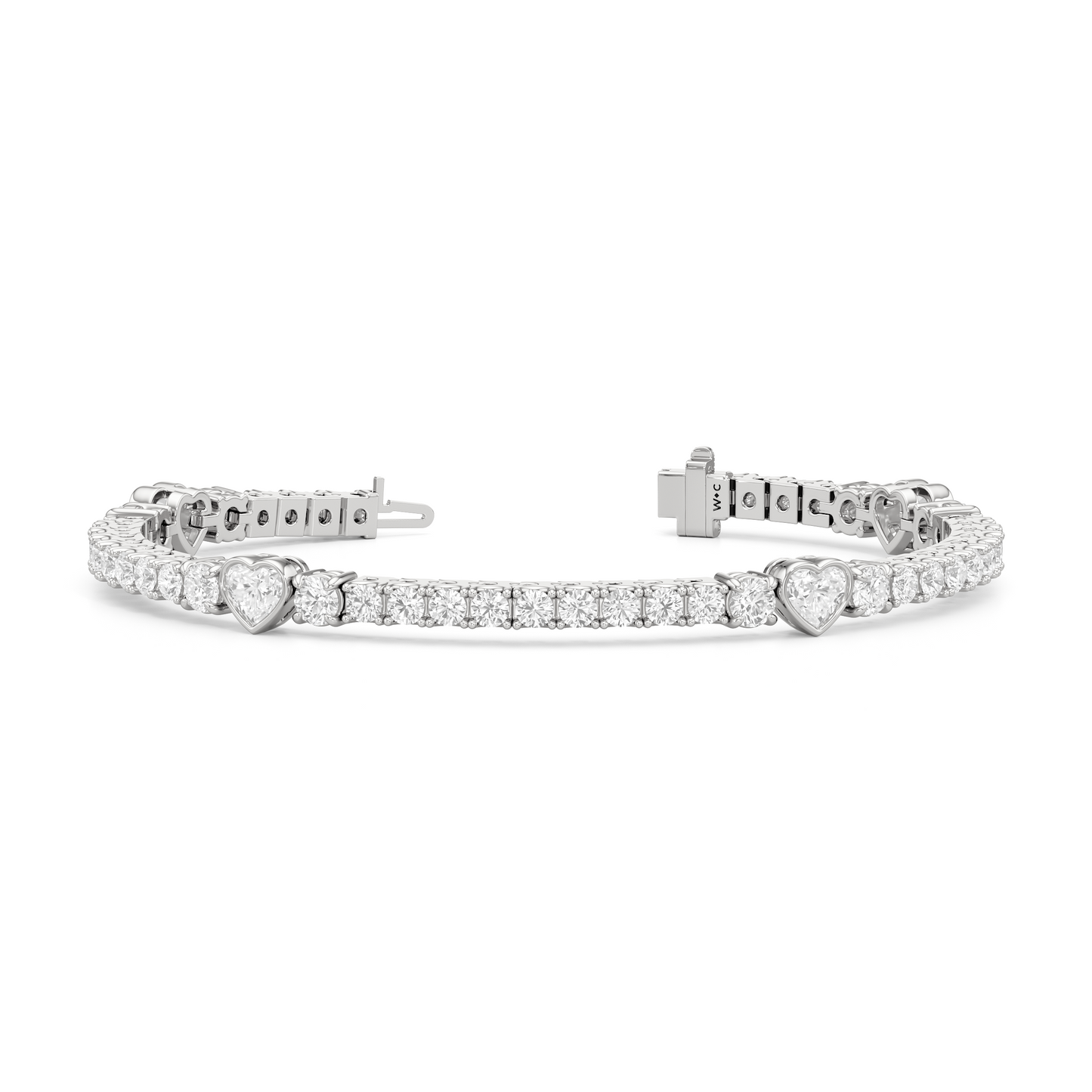 Bezeled Heart Station with Round Diamonds Tennis Bracelet