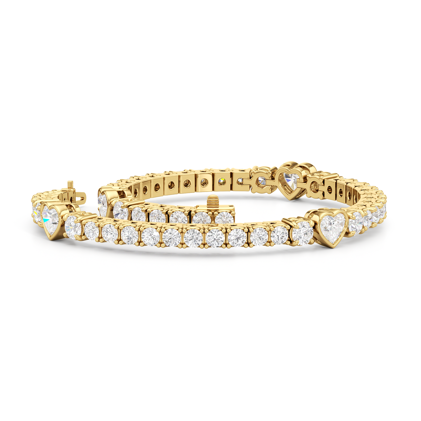 Bezeled Heart Station with Round Diamonds Tennis Bracelet