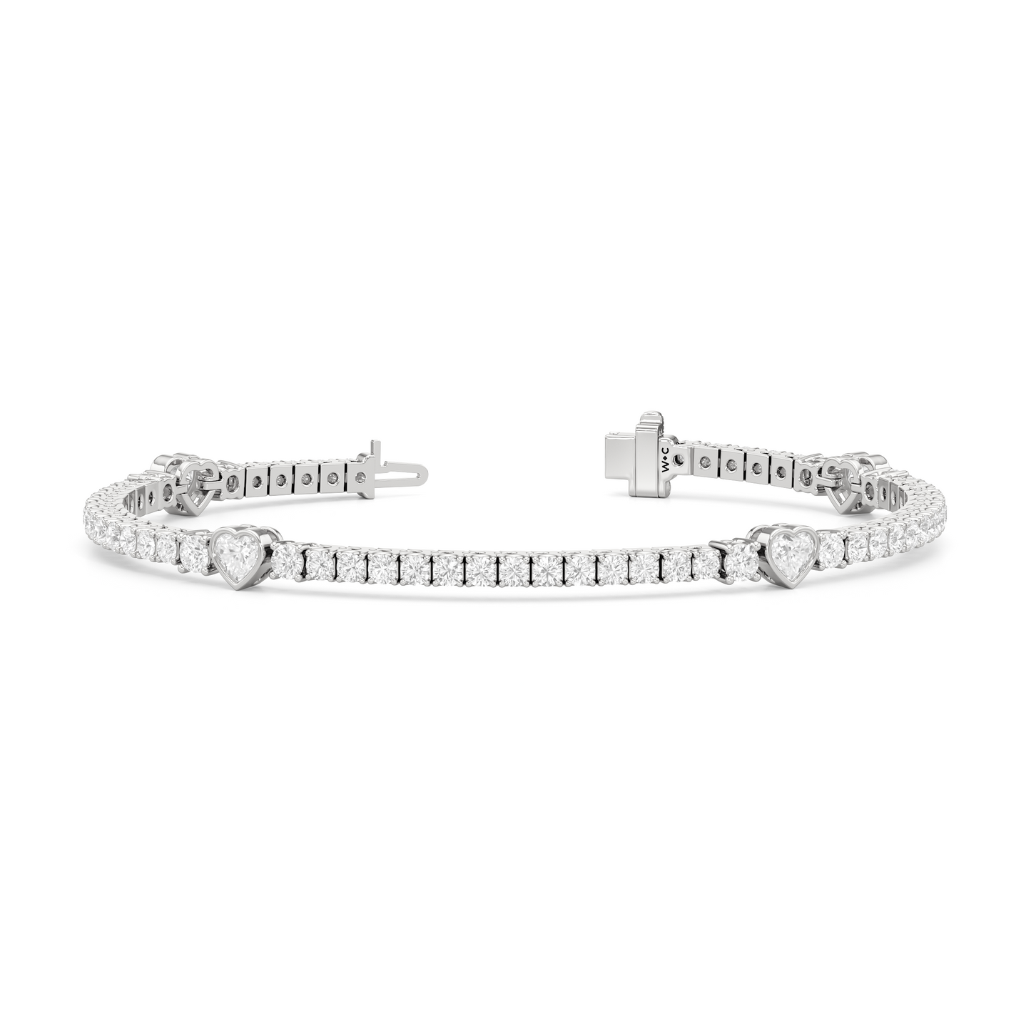 Bezeled Heart Station with Round Diamonds Tennis Bracelet