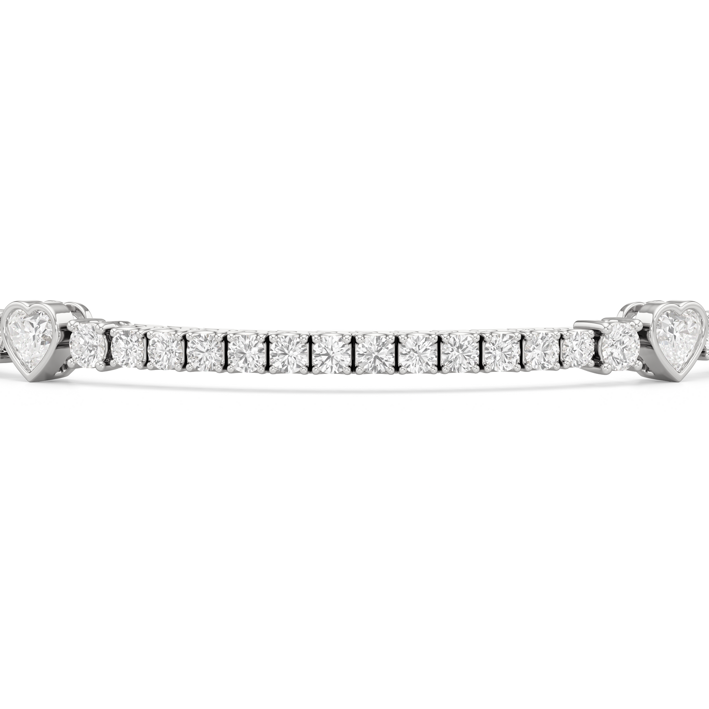 Bezeled Heart Station with Round Diamonds Tennis Bracelet
