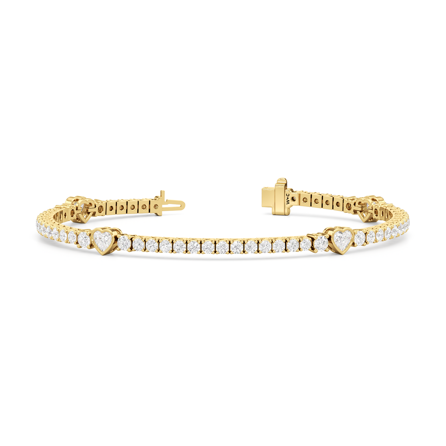 Bezeled Heart Station with Round Diamonds Tennis Bracelet