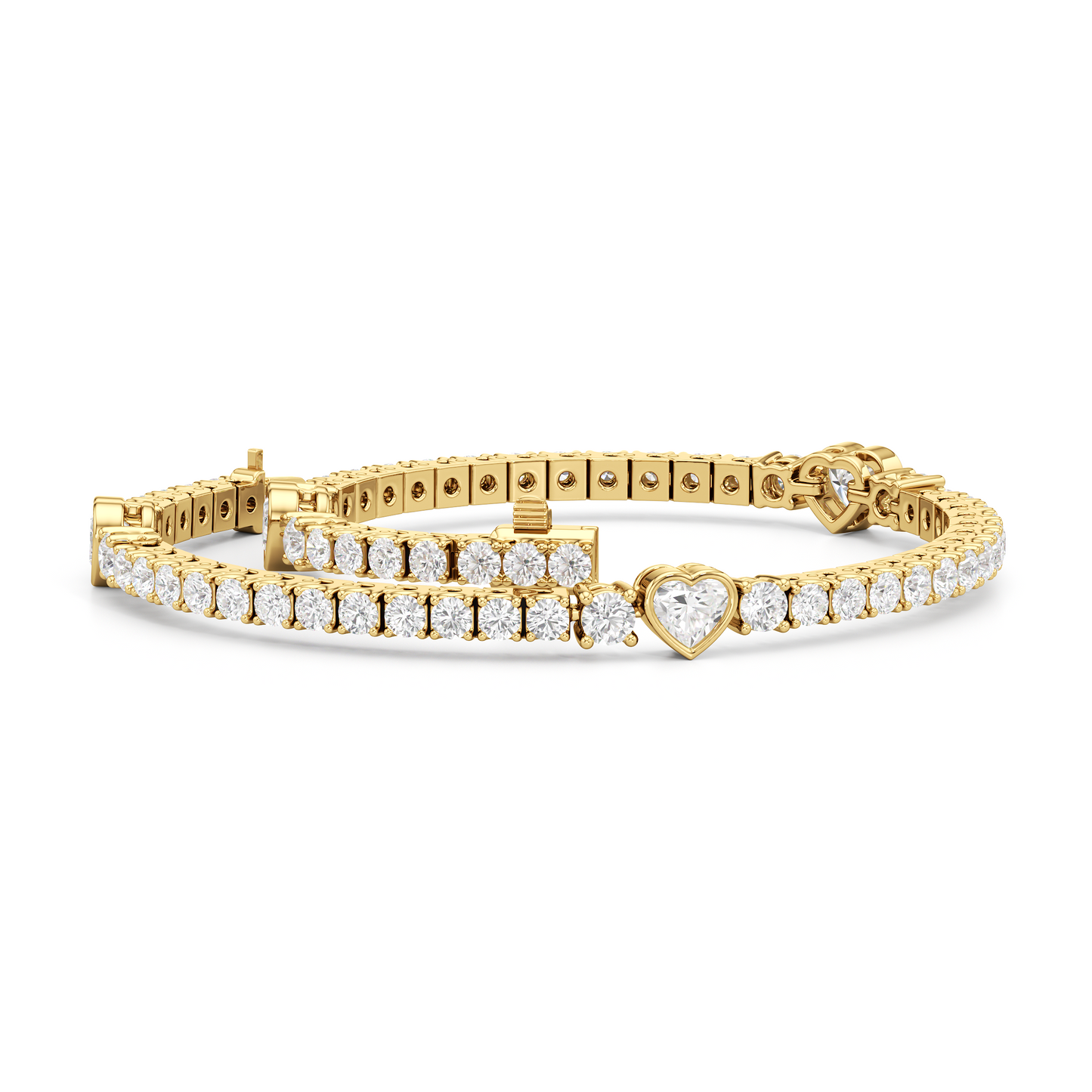 Bezeled Heart Station with Round Diamonds Tennis Bracelet