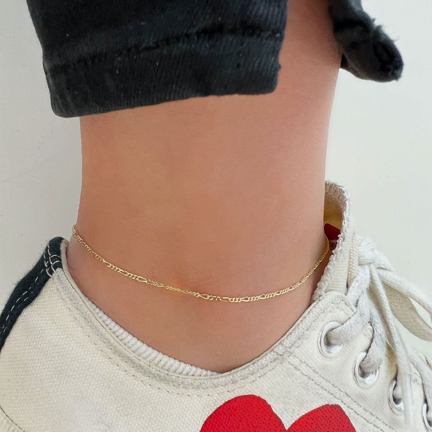 Baby Figaro Chain Anklet - Lotus Diamond