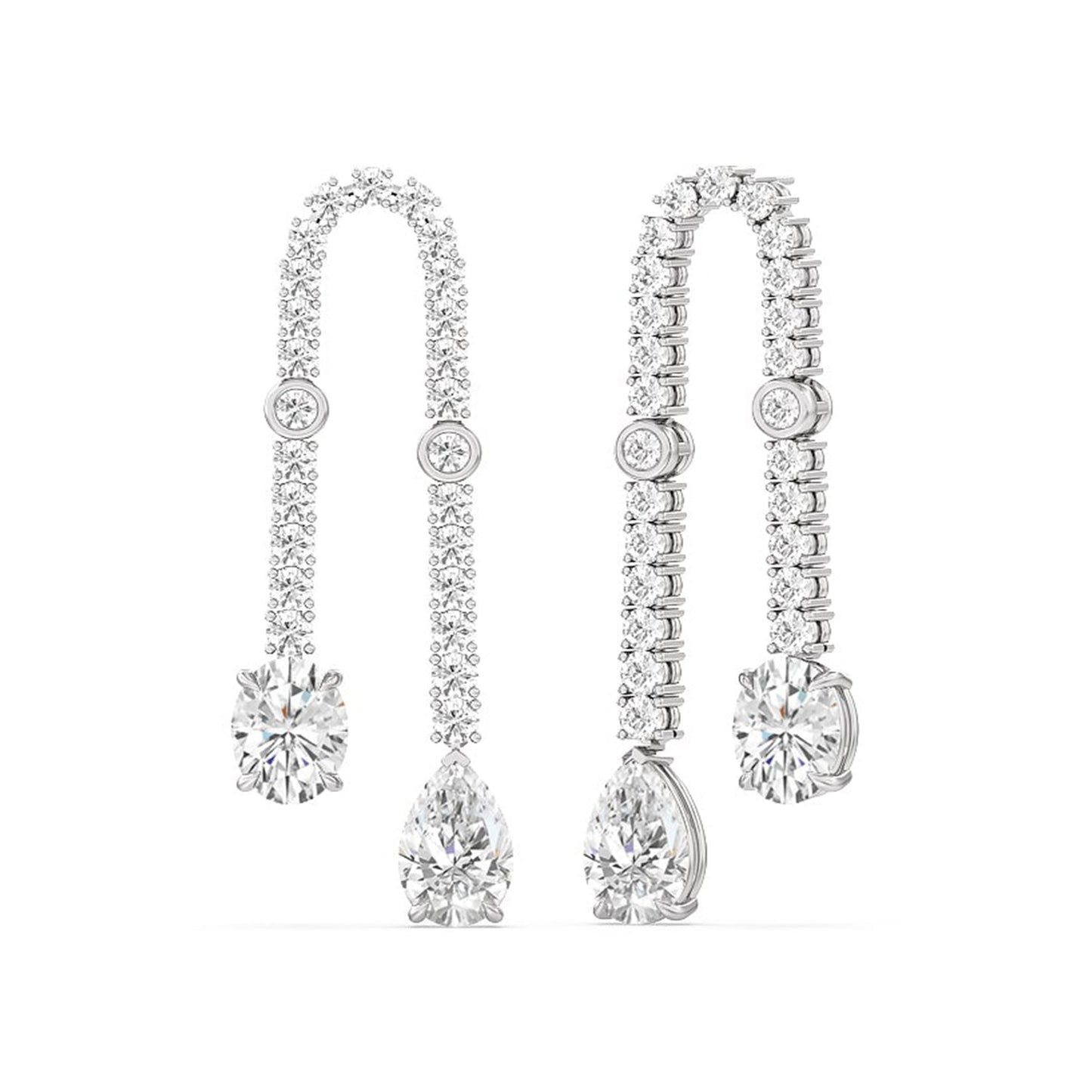 Balanced Oval and Pear Dangler Earrings - Lotus Diamond
