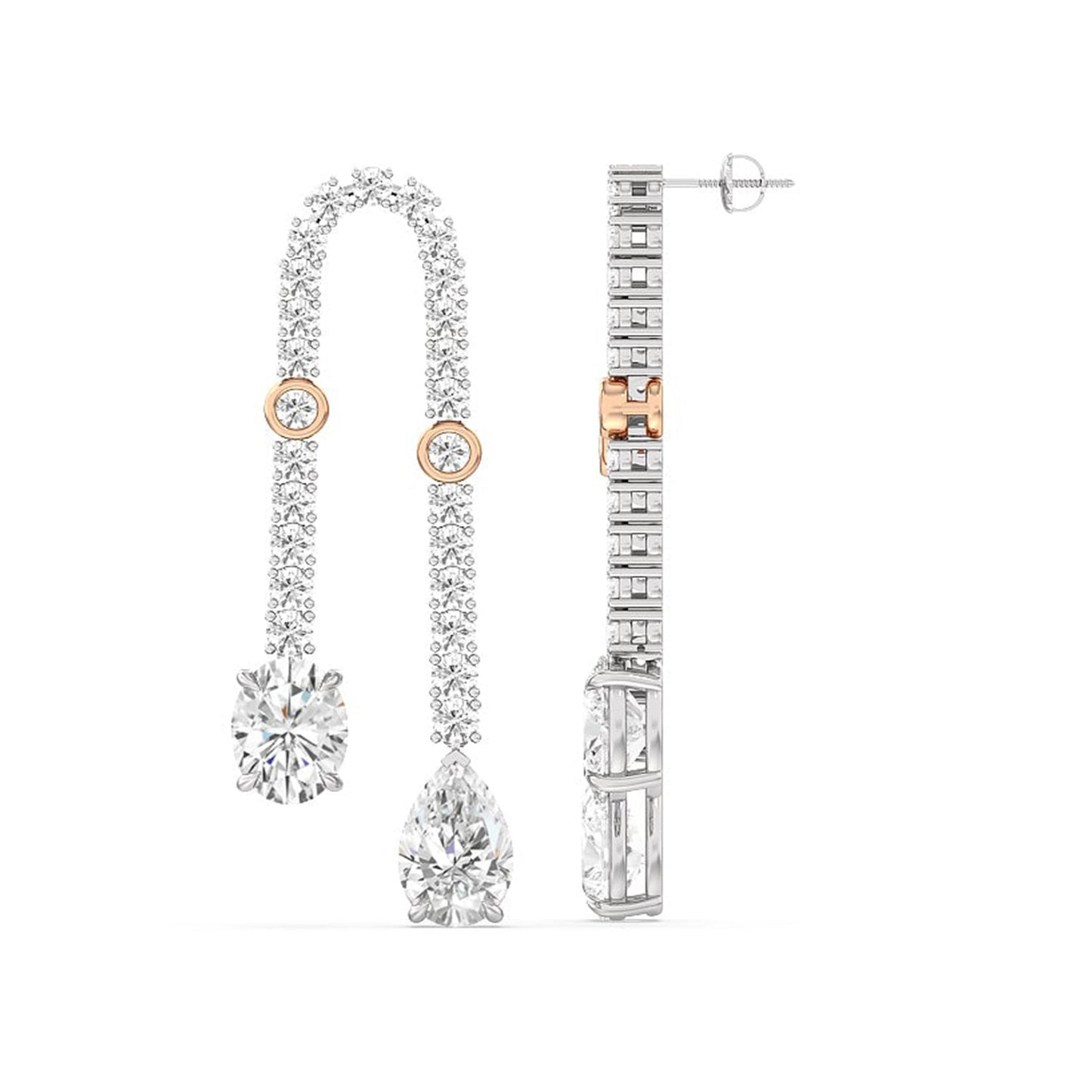 Balanced Oval and Pear Dangler Earrings - Lotus Diamond