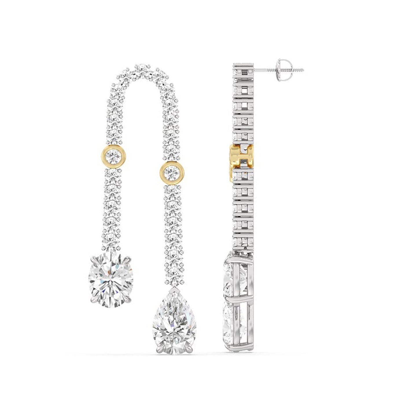 Balanced Oval and Pear Dangler Earrings - Lotus Diamond