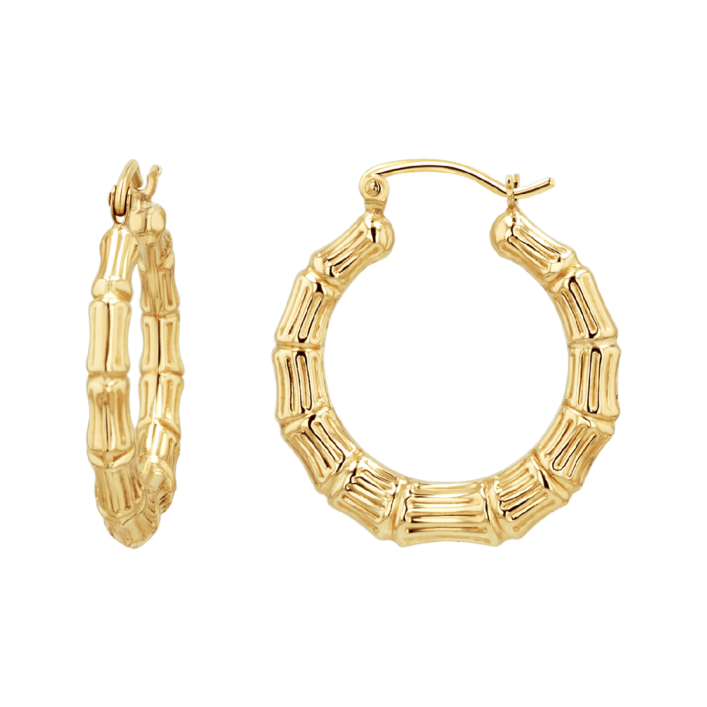 Bamboo Hoop Earrings - Lotus Diamond