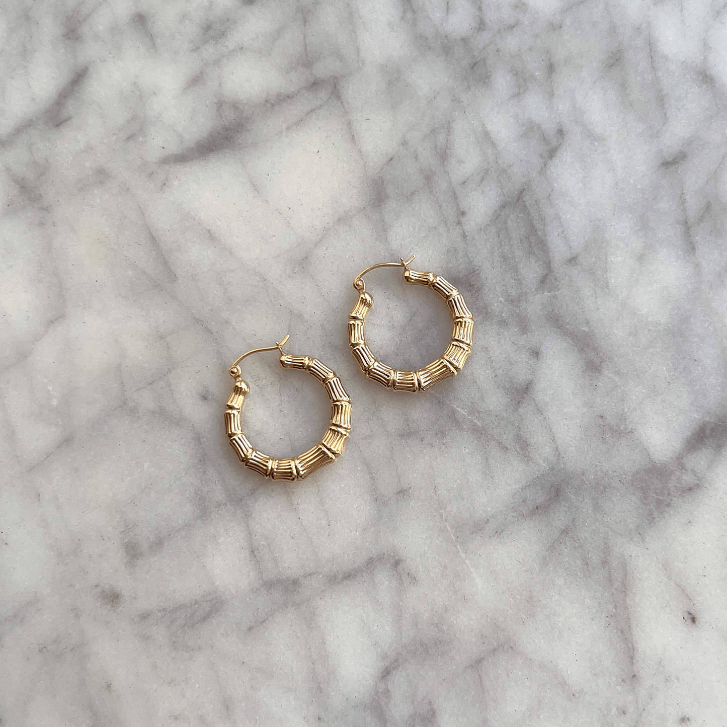 Bamboo Hoop Earrings - Lotus Diamond