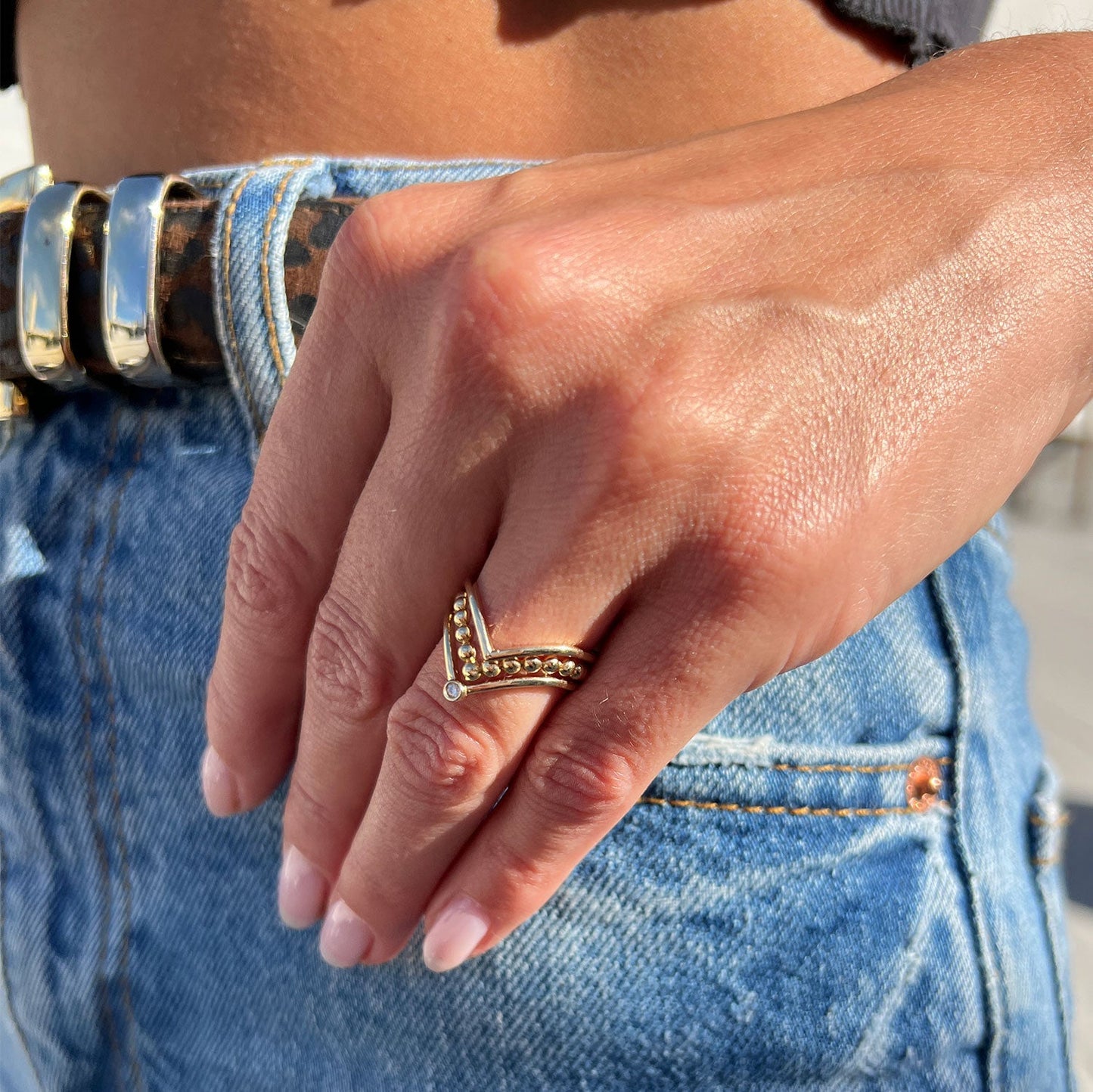 Beaded Wishbone Ring - Lotus Diamond