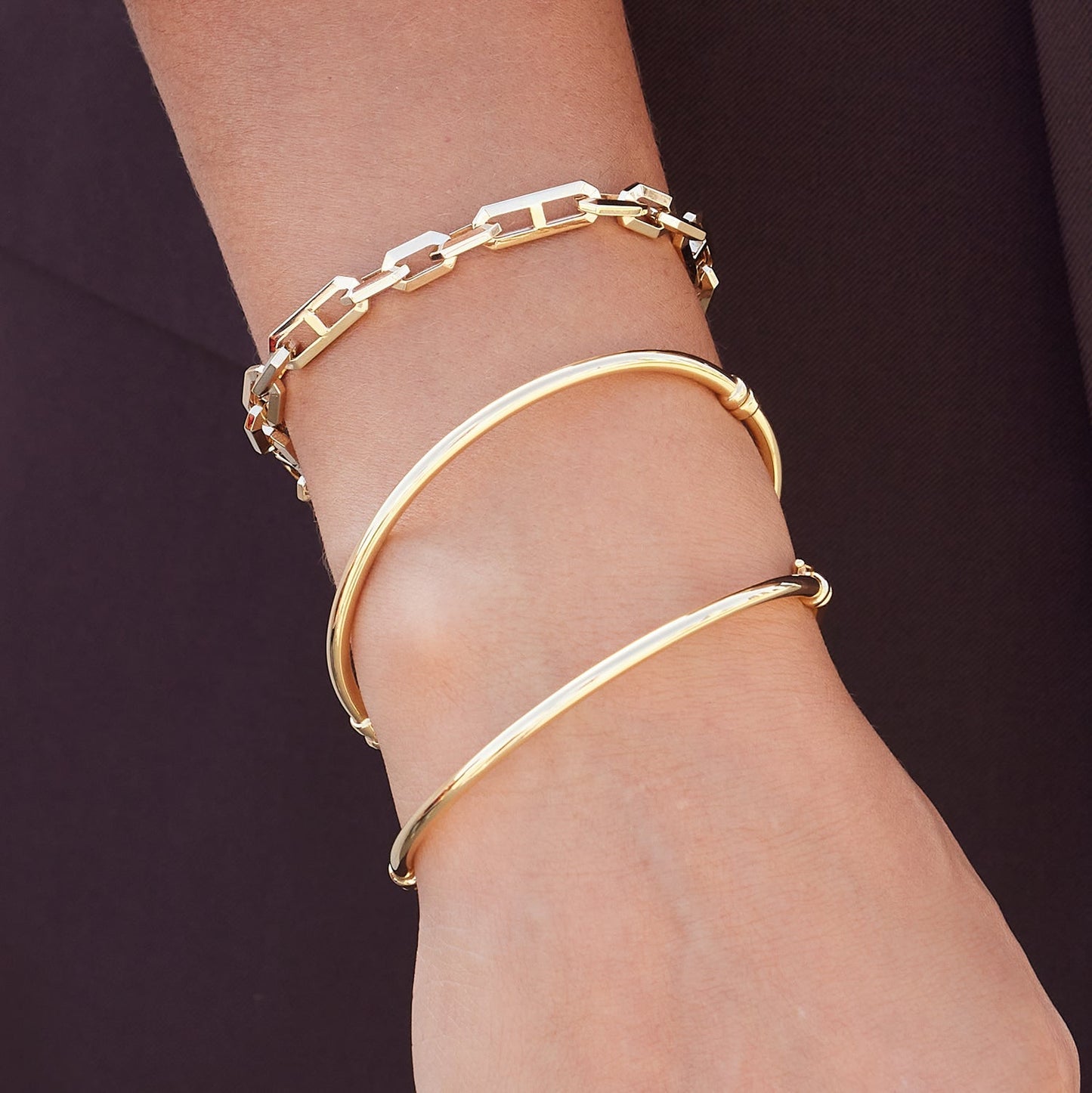Beveled Link Statement Chain Bracelet - Lotus Diamond