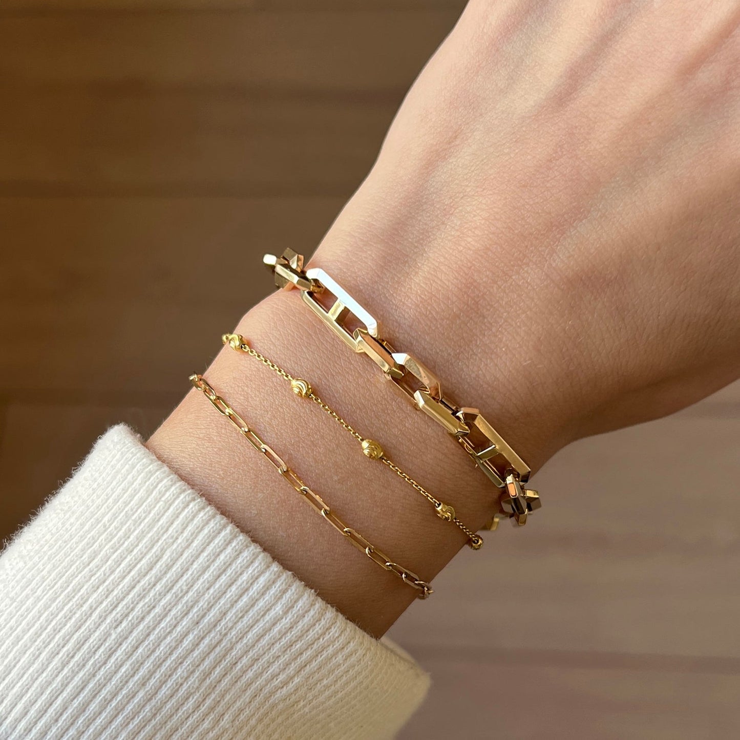 Beveled Link Statement Chain Bracelet - Lotus Diamond