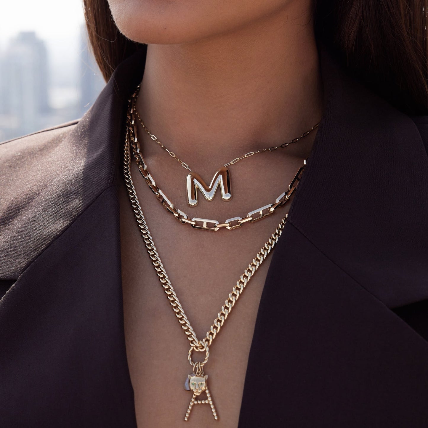 Beveled Link Statement Chain Necklace - Lotus Diamond
