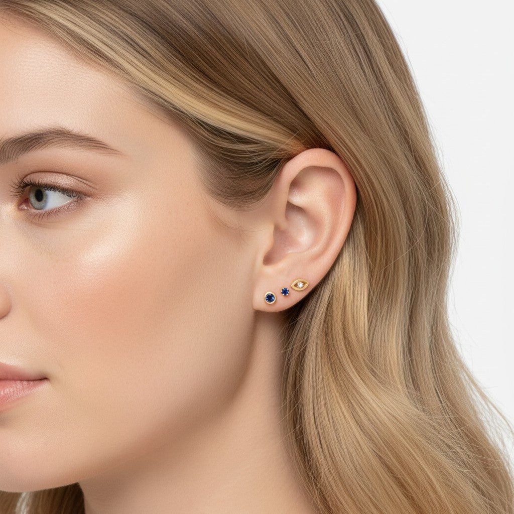 Bezel Set Evil Eye Stud Earrings - Lotus Diamond