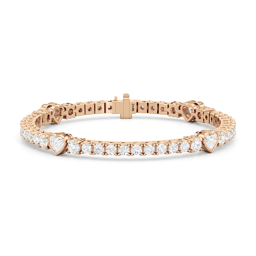 Bezeled Heart Station with Round Diamonds Tennis Bracelet - Lotus Diamond