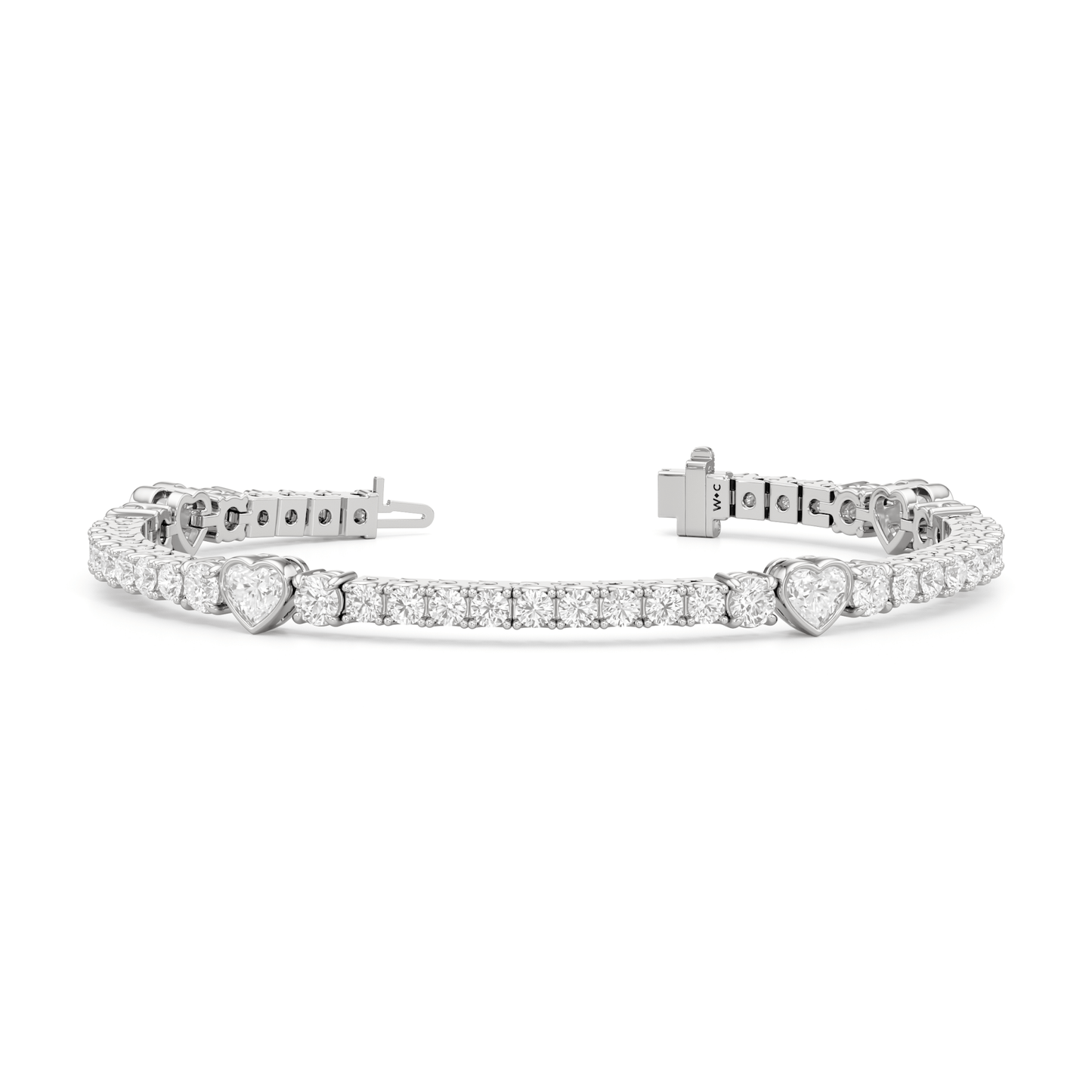 Bezeled Heart Station with Round Diamonds Tennis Bracelet - Lotus Diamond