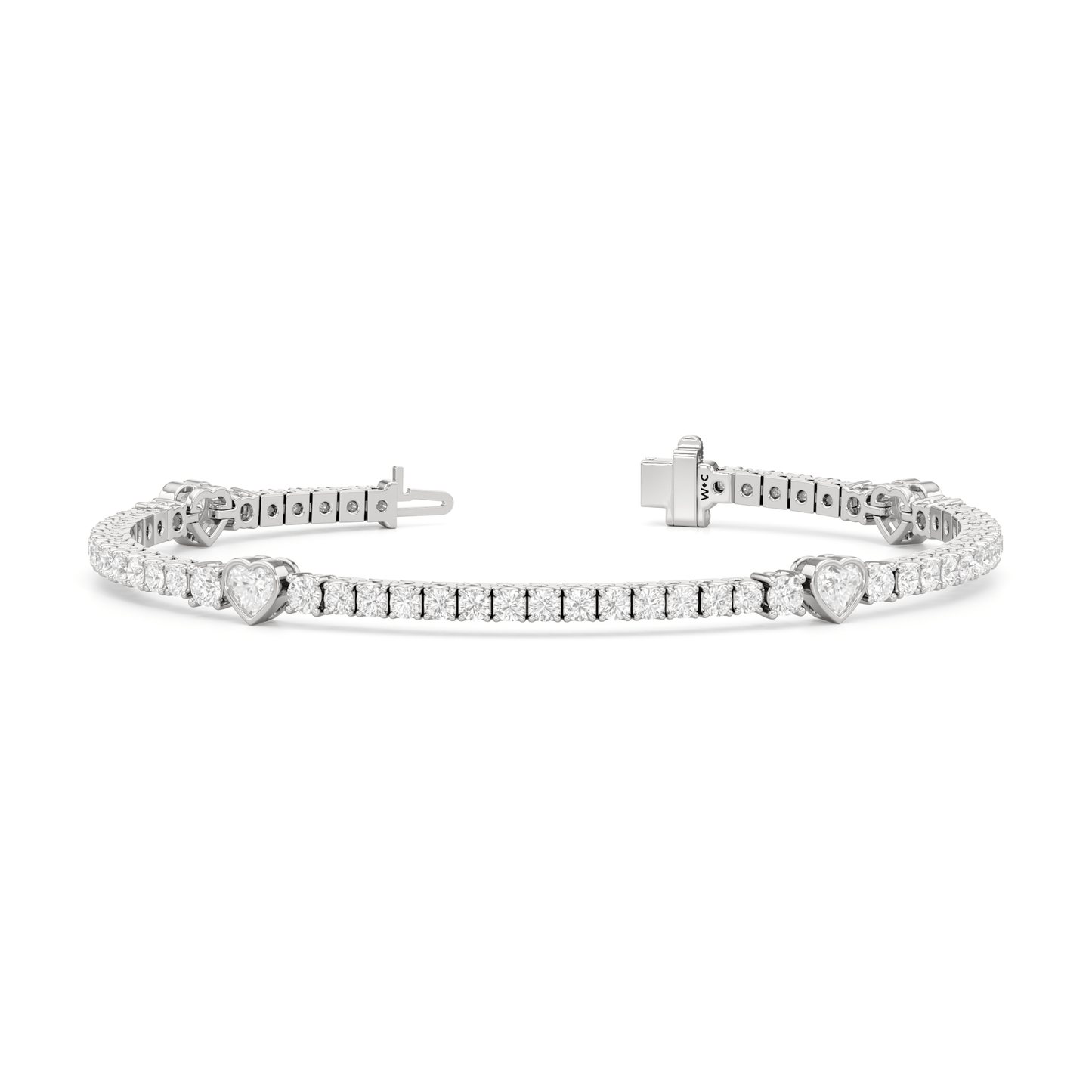 Bezeled Heart Station with Round Diamonds Tennis Bracelet - Lotus Diamond