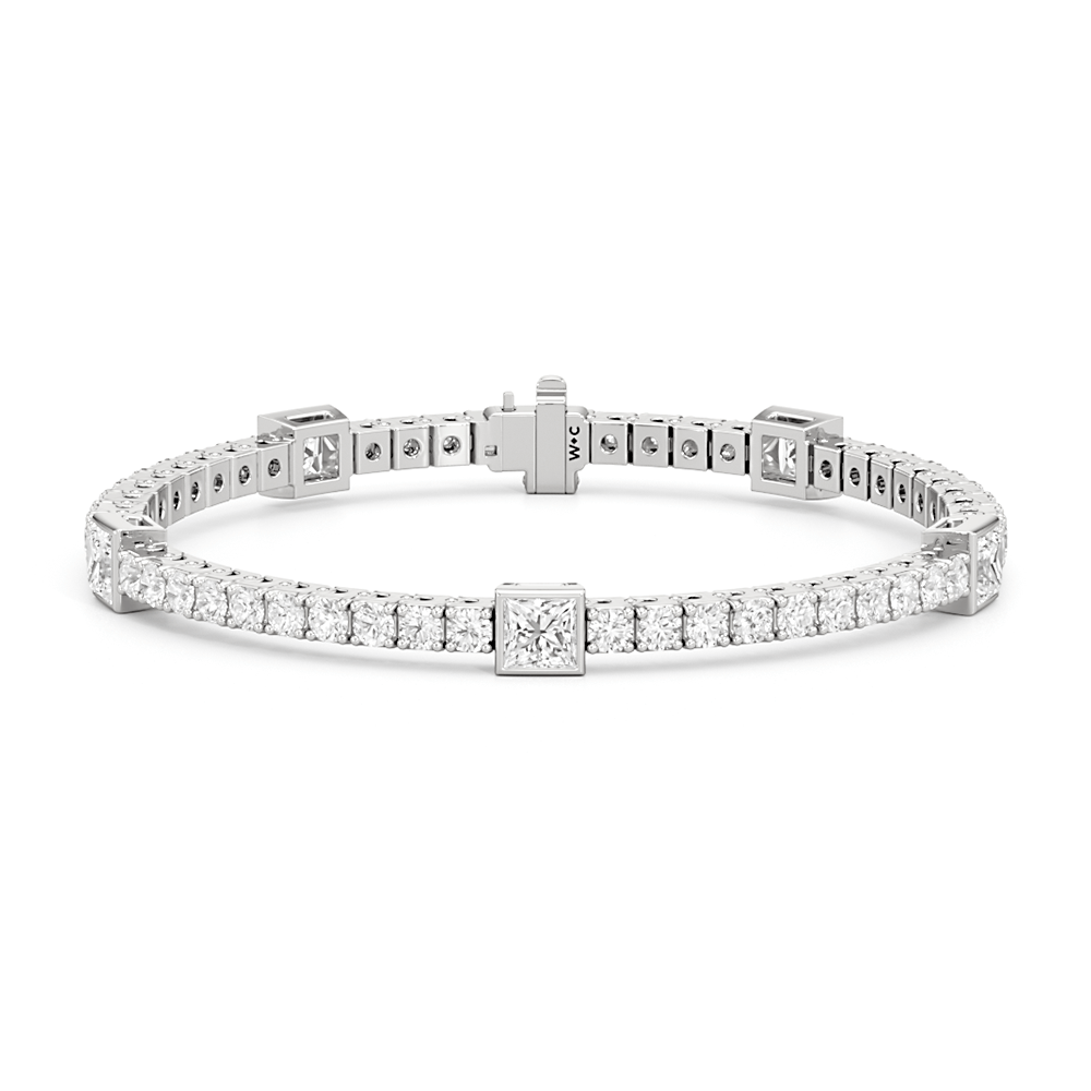 Bezeled Princess Station Tennis Bracelet - Lotus Diamond