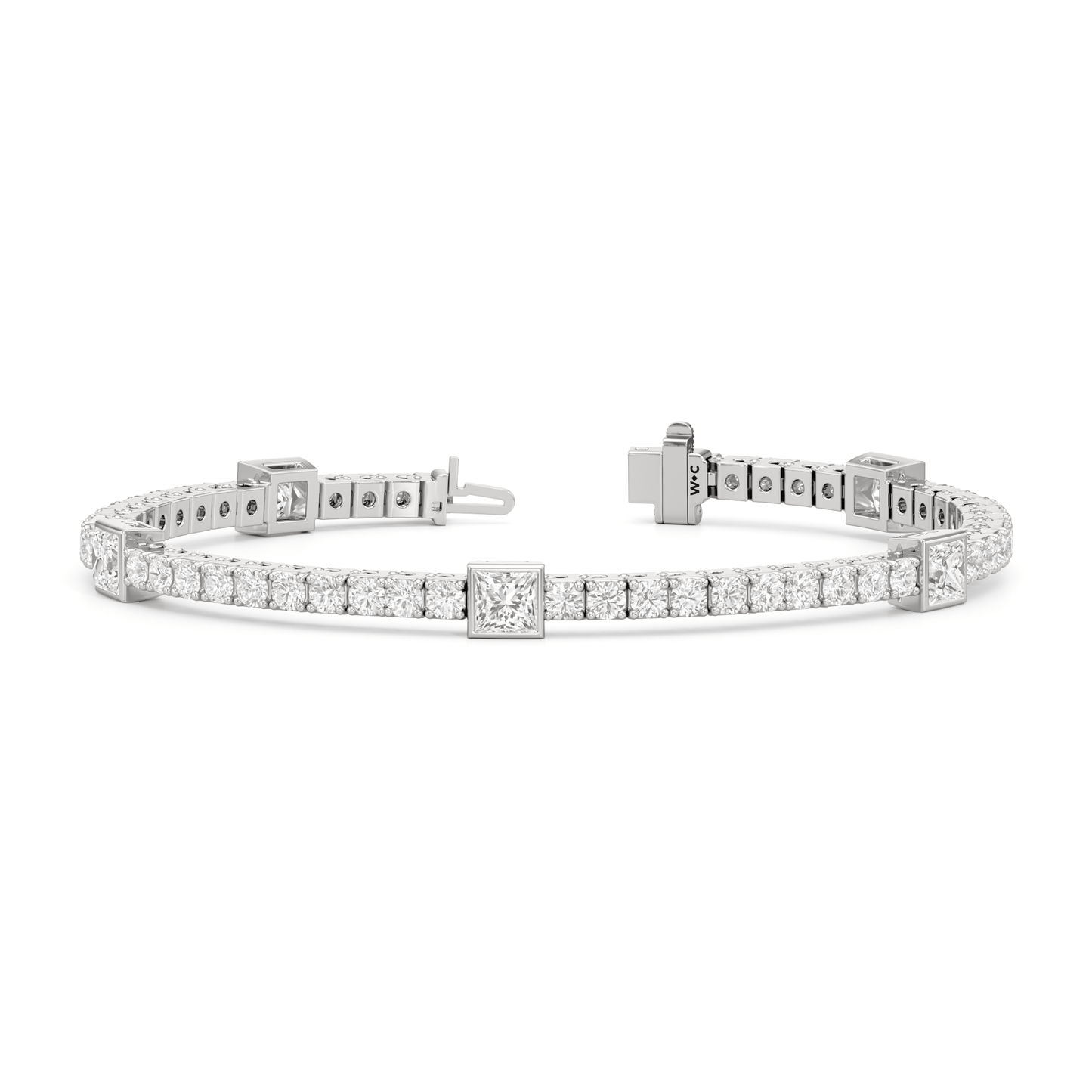 Bezeled Princess Station Tennis Bracelet - Lotus Diamond