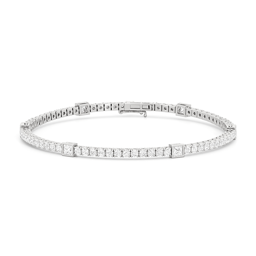 Bezeled Princess Station Tennis Bracelet - Lotus Diamond