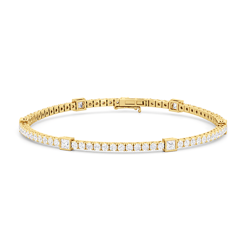 Bezeled Princess Station Tennis Bracelet - Lotus Diamond