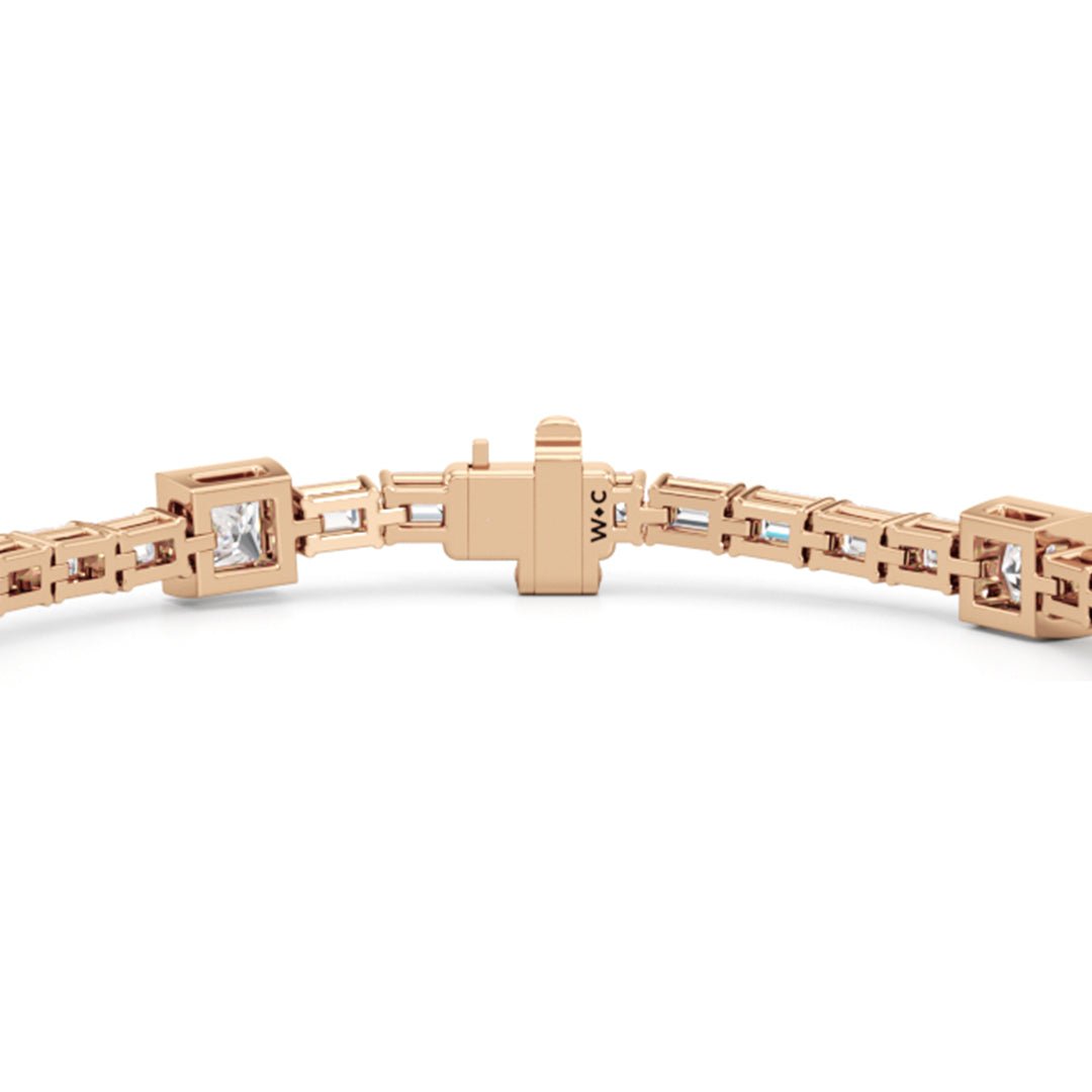 Bezeled Princess Station with Emeralds Tennis Bracelet - Lotus Diamond