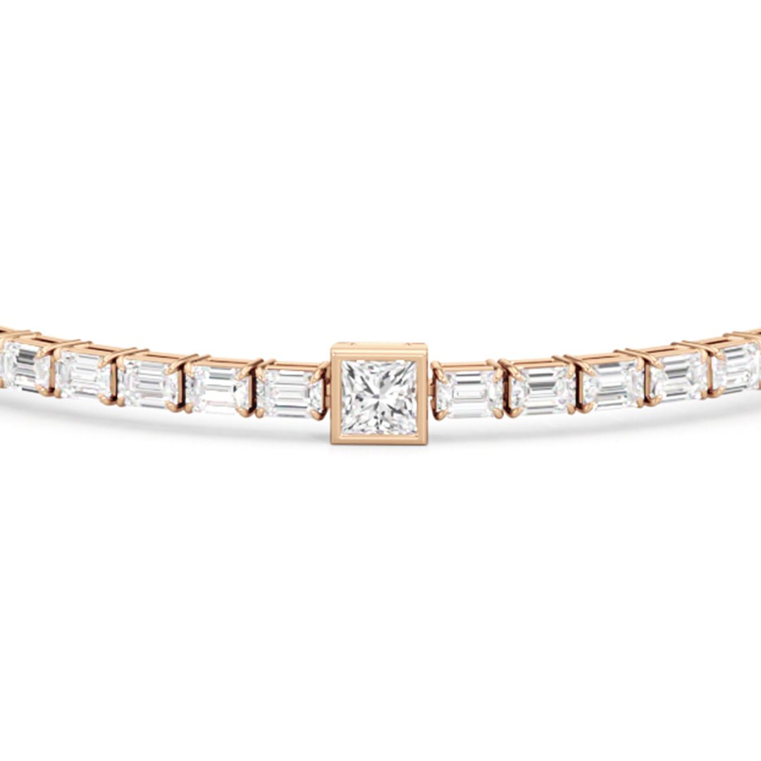 Bezeled Princess Station with Emeralds Tennis Bracelet - Lotus Diamond