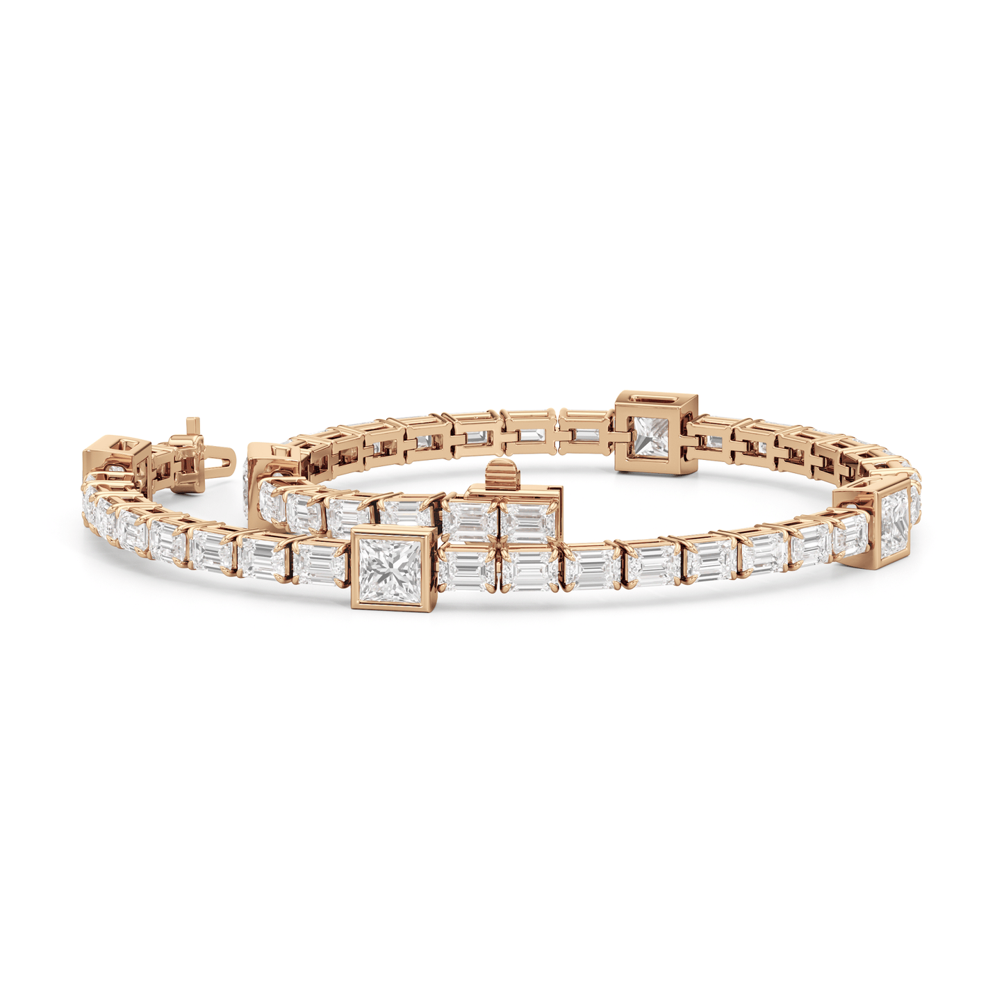 Bezeled Princess Station with Emeralds Tennis Bracelet - Lotus Diamond