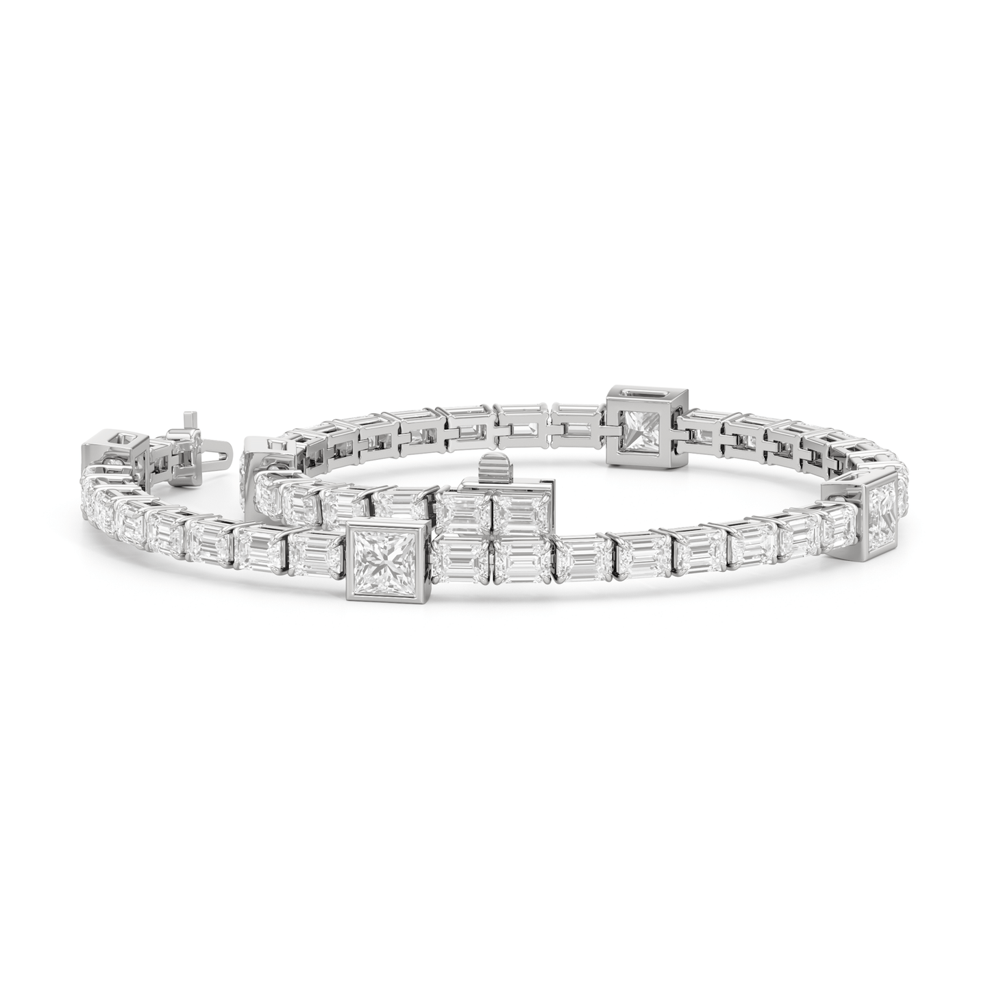 Bezeled Princess Station with Emeralds Tennis Bracelet - Lotus Diamond