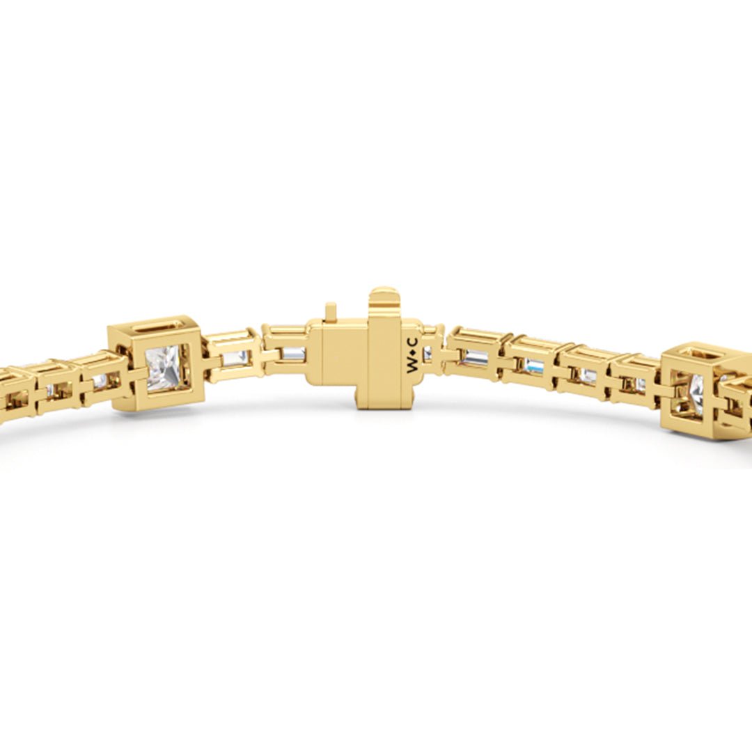 Bezeled Princess Station with Emeralds Tennis Bracelet - Lotus Diamond