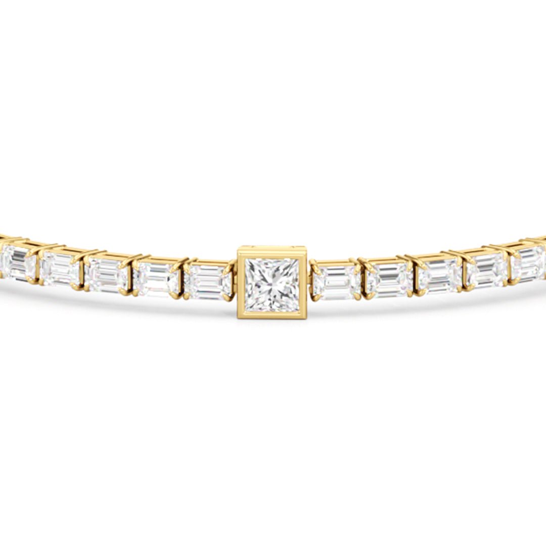 Bezeled Princess Station with Emeralds Tennis Bracelet - Lotus Diamond