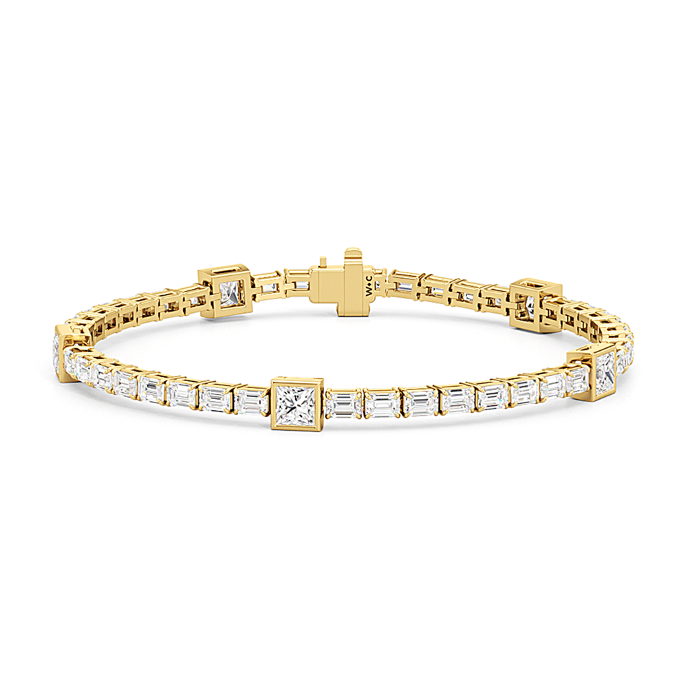 Bezeled Princess Station with Emeralds Tennis Bracelet - Lotus Diamond