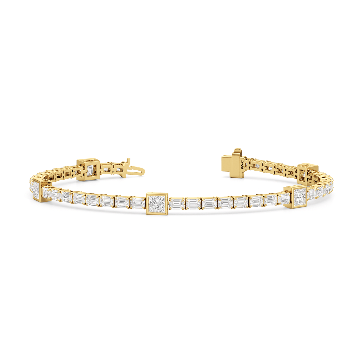 Bezeled Princess Station with Emeralds Tennis Bracelet - Lotus Diamond