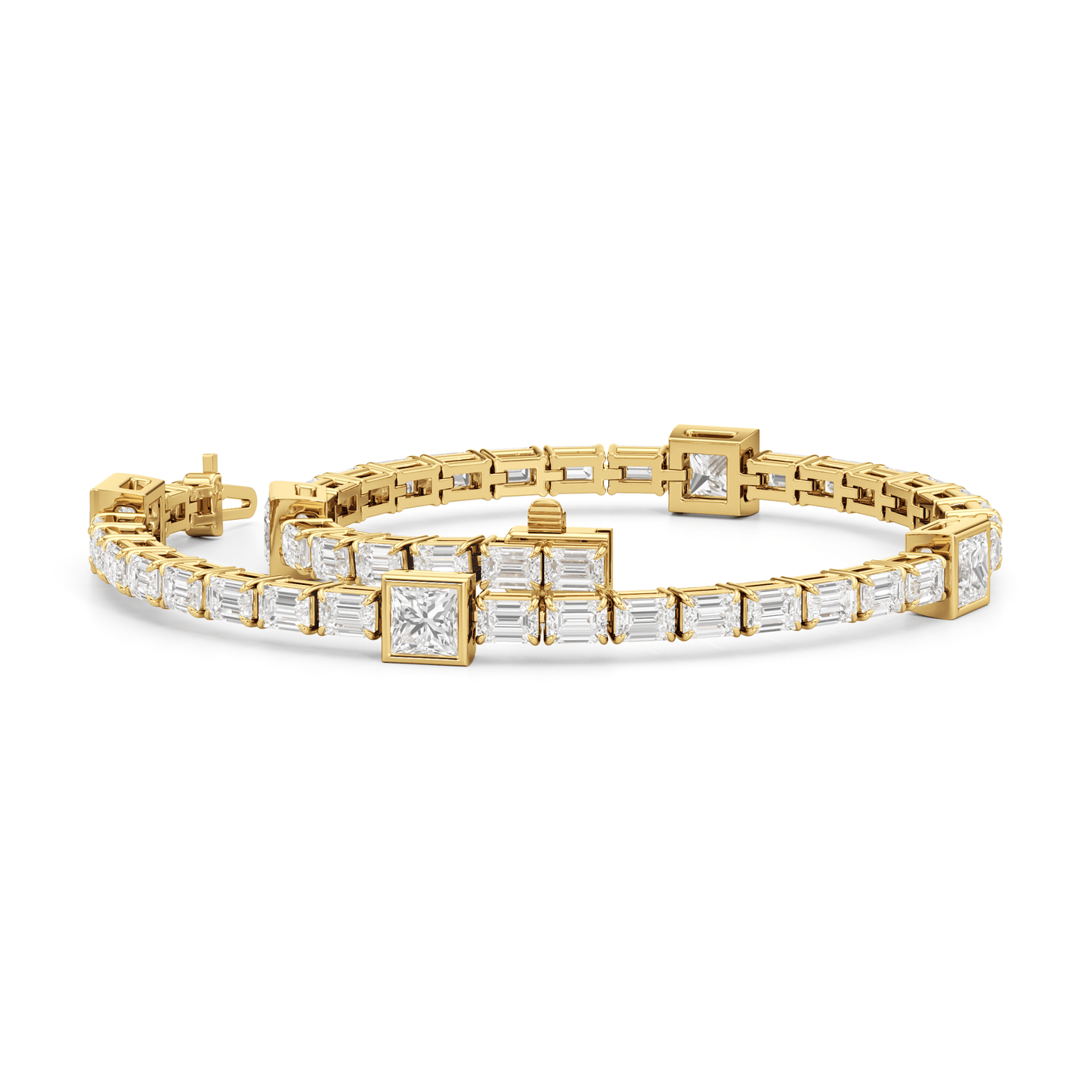 Bezeled Princess Station with Emeralds Tennis Bracelet - Lotus Diamond