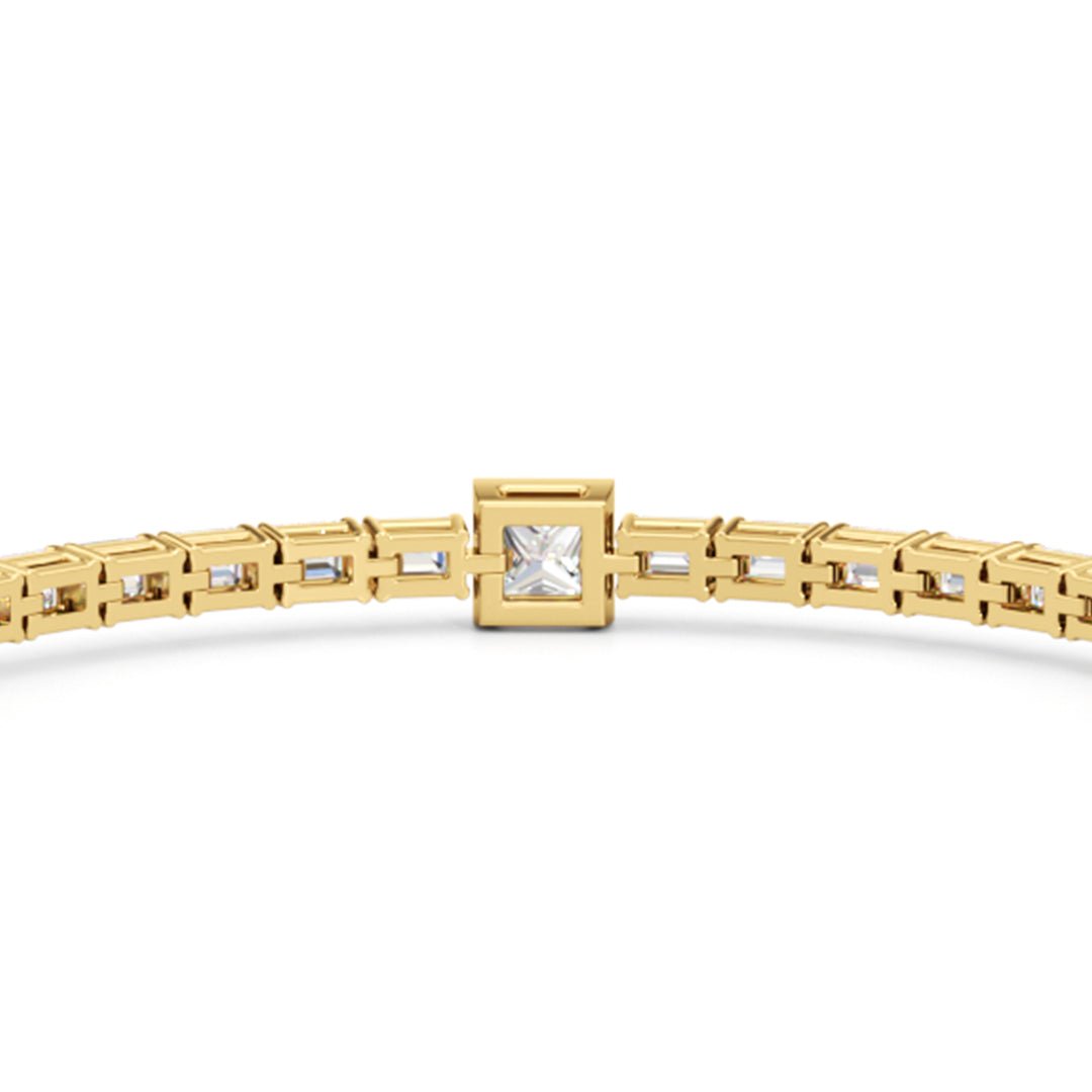 Bezeled Princess Station with Emeralds Tennis Bracelet - Lotus Diamond