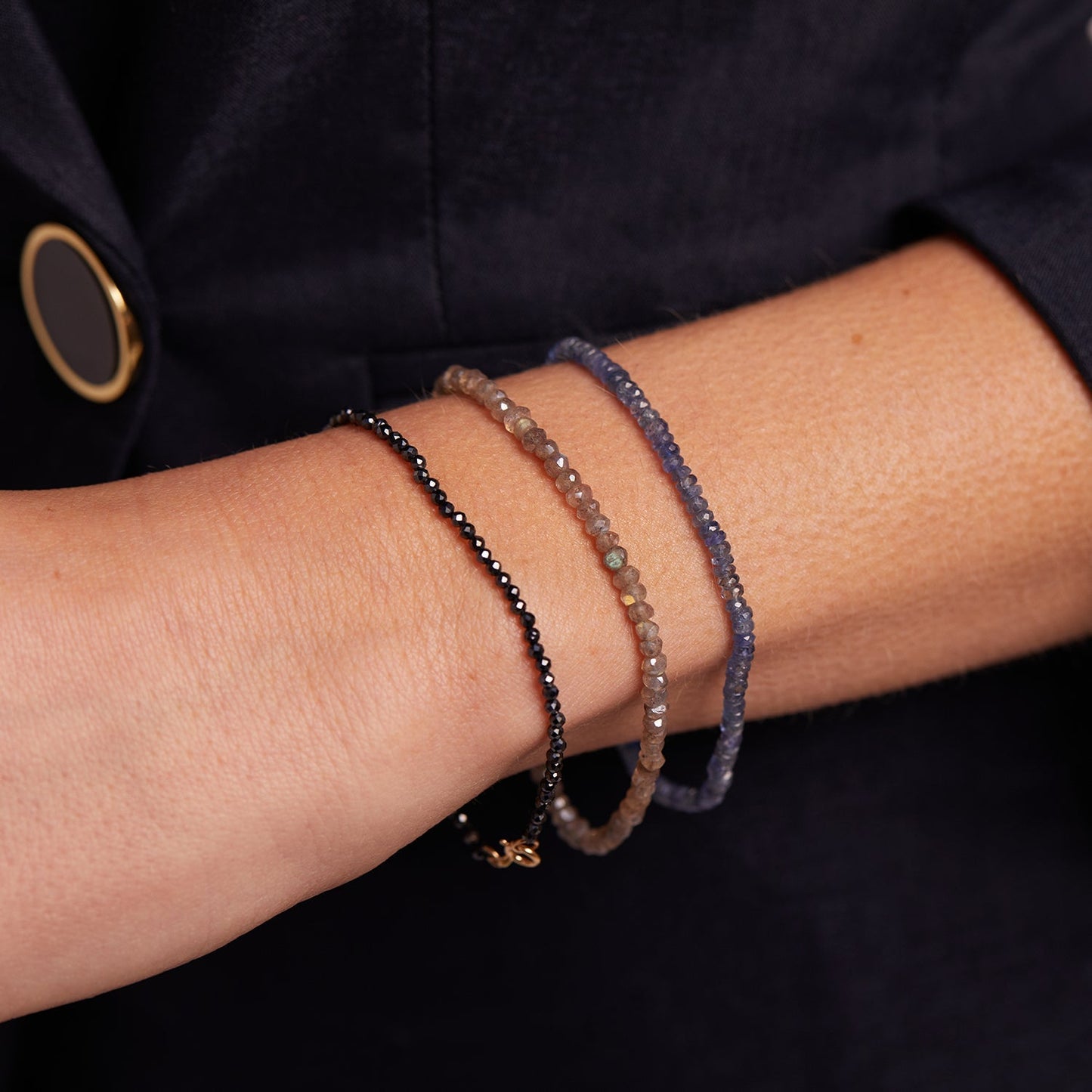 Black Onyx Beaded Bracelet - Lotus Diamond